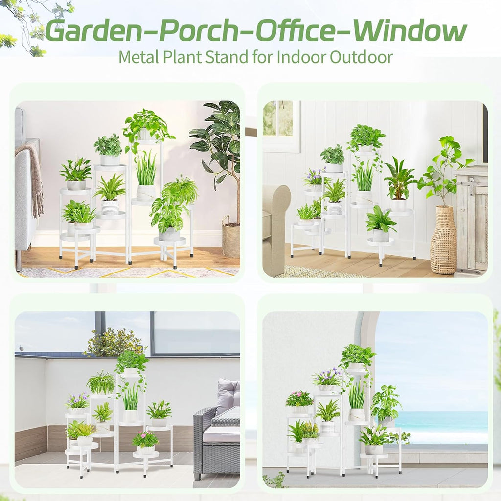iDavosic.ly Plant Stand Indoor Outdoor, 9 Tier Metal Corner Shelf, White | Tiered Flower Display Holder, Folding Multi