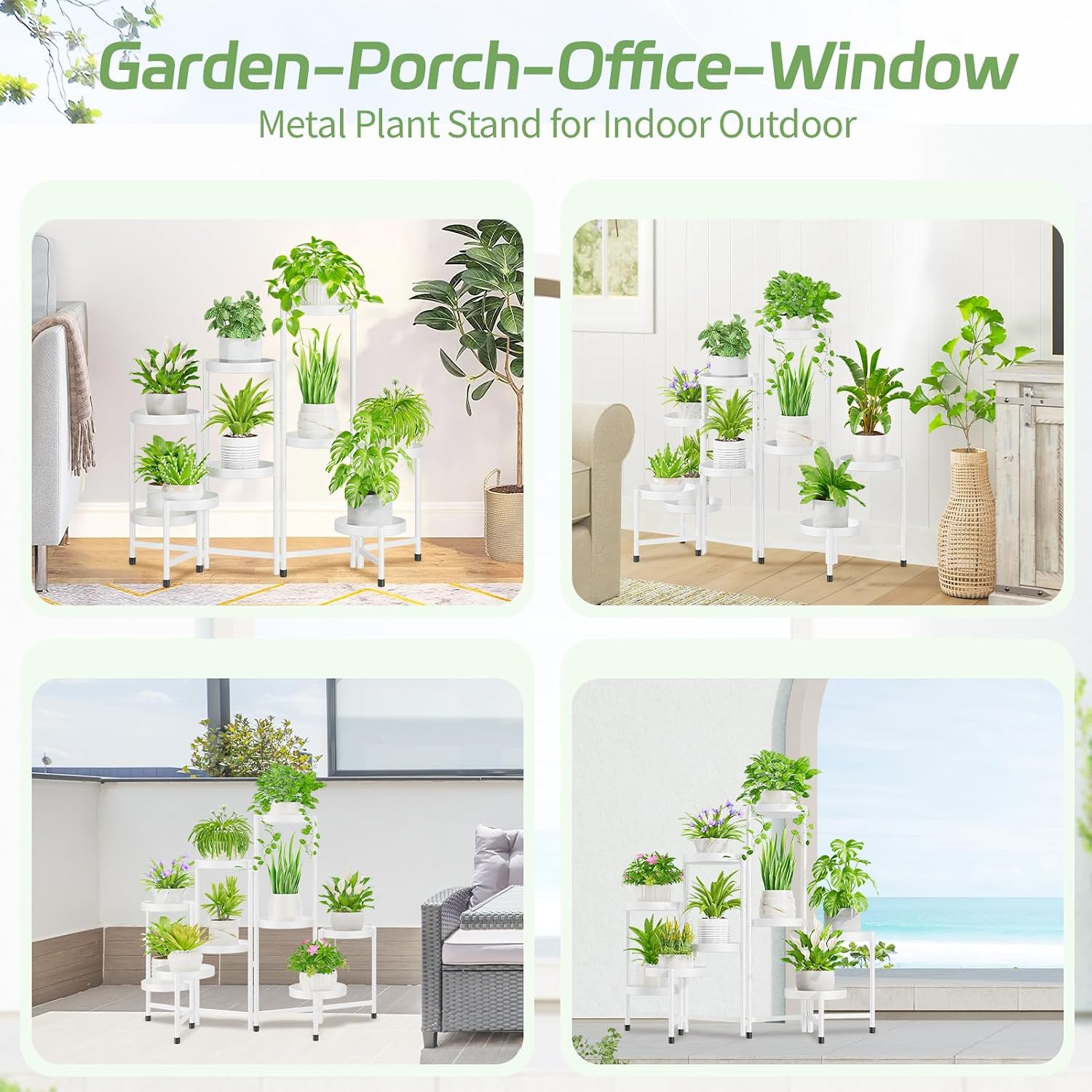 iDavosic.ly Plant Stand Indoor Outdoor, 9 Tier Metal Corner Shelf, White | Tiered Flower Display Holder, Folding Multi