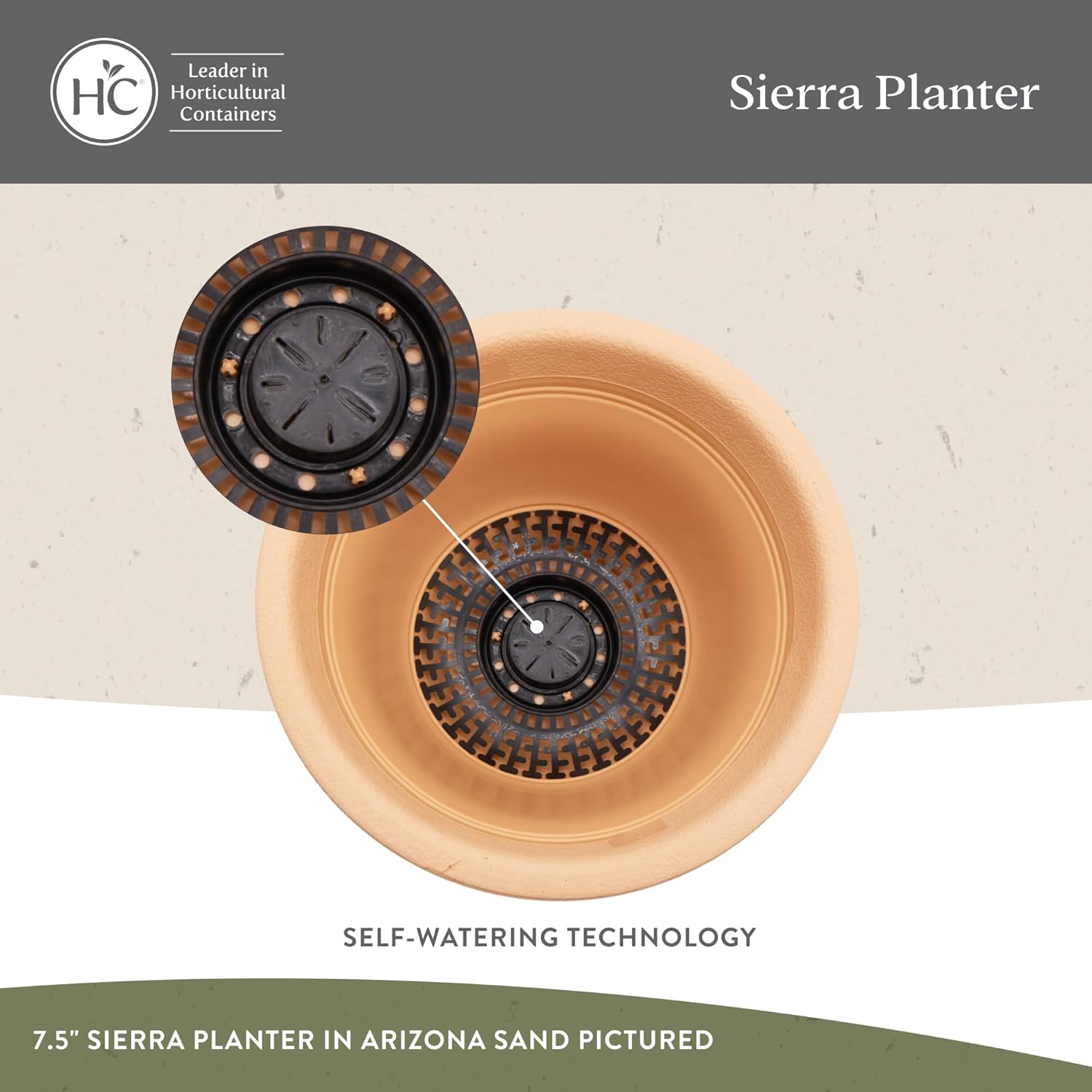 The HC Companies Sierra Round Self-Watering Pot - Lightweight Plastic Planter for Herbs & More - Durable Plant Pots for