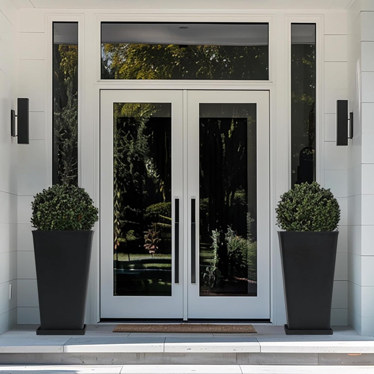 LA JOLIE MUSE Tall Outdoor Planters Set of 2, 26 Inch Large Tapered Planter | Tall Black Rectangular Planters with