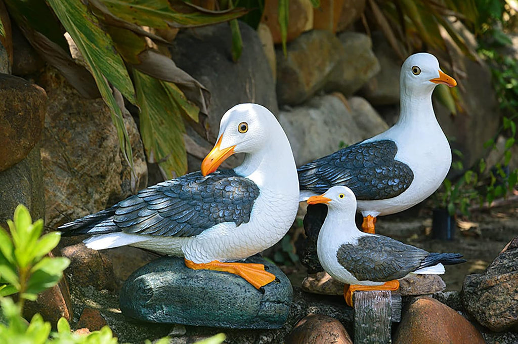 Real Seagull Outdoor Sculpture,Garden Bird Statue,Beach Statue Decor,Resin Animal Seabird Ornaments,Coastal Beach