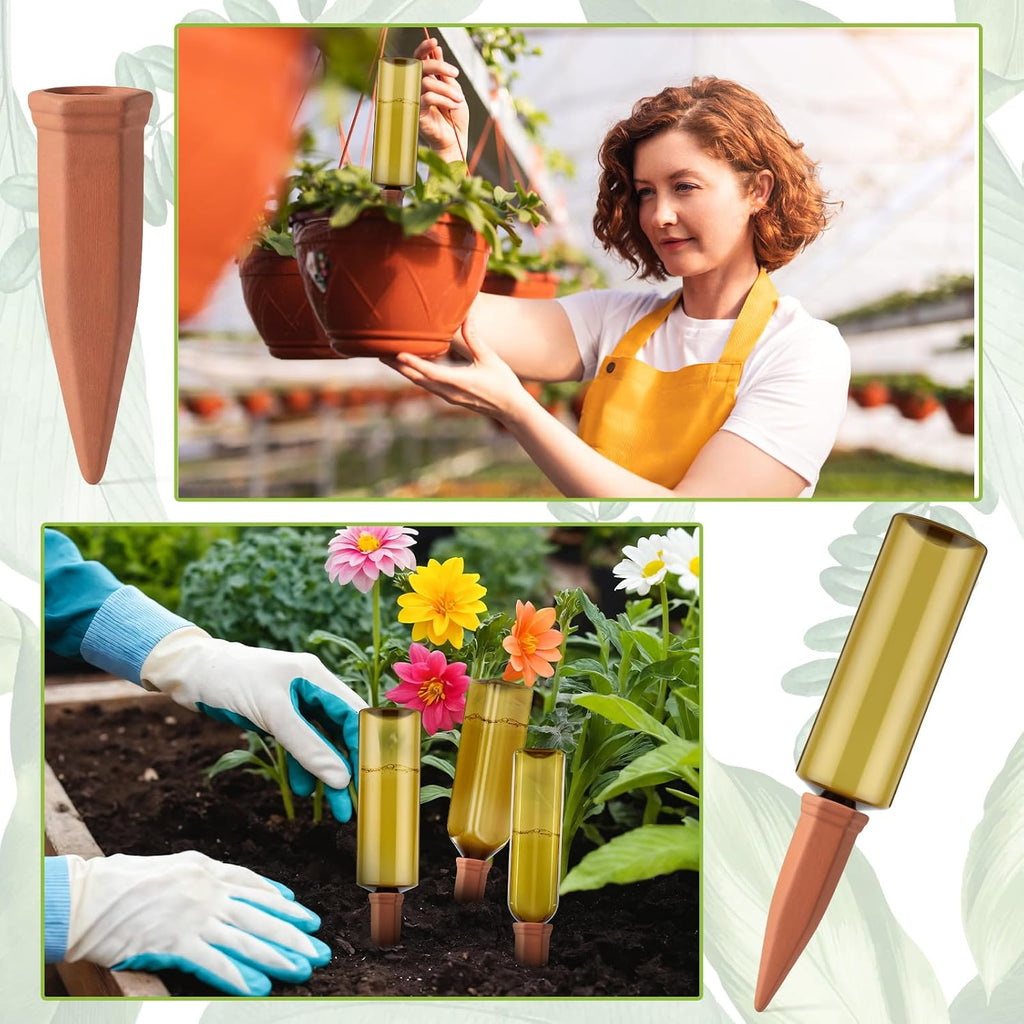 12 Pcs 17oz 25oz 34oz Plant Watering Devices 6 Terracotta Self Watering Spikes 6 Plastic Bottles Slow Release Vacation