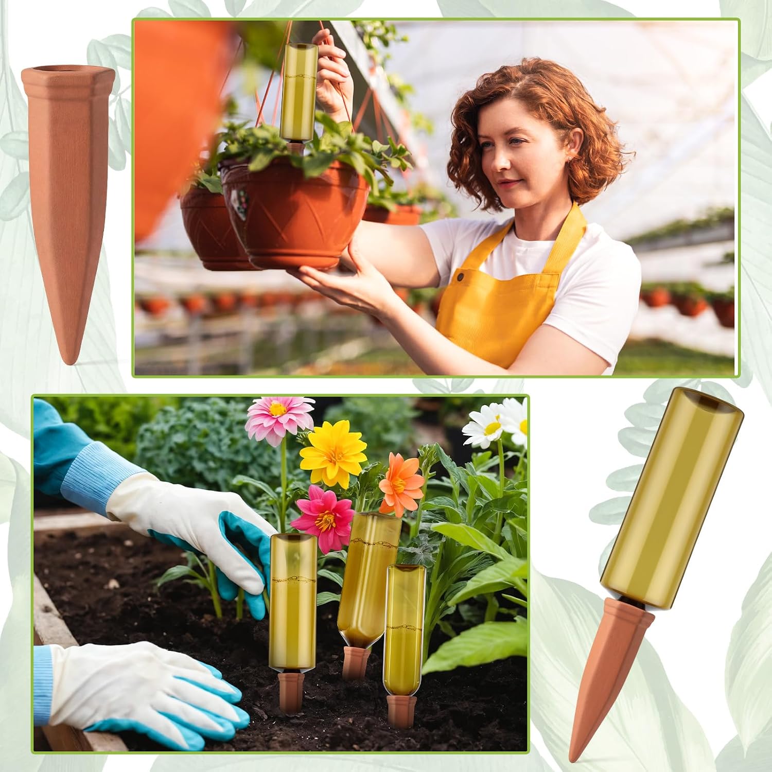 12 Pcs 17oz 25oz 34oz Plant Watering Devices 6 Terracotta Self Watering Spikes 6 Plastic Bottles Slow Release Vacation
