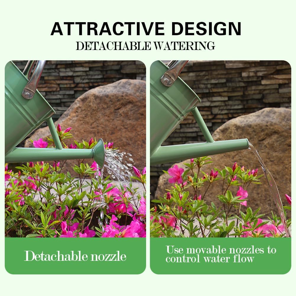 Metal Watering Can 1 Gallon for Outdoor Garden Plants, CGreen | Watering Cans Stainless Steel Handhold with Removable