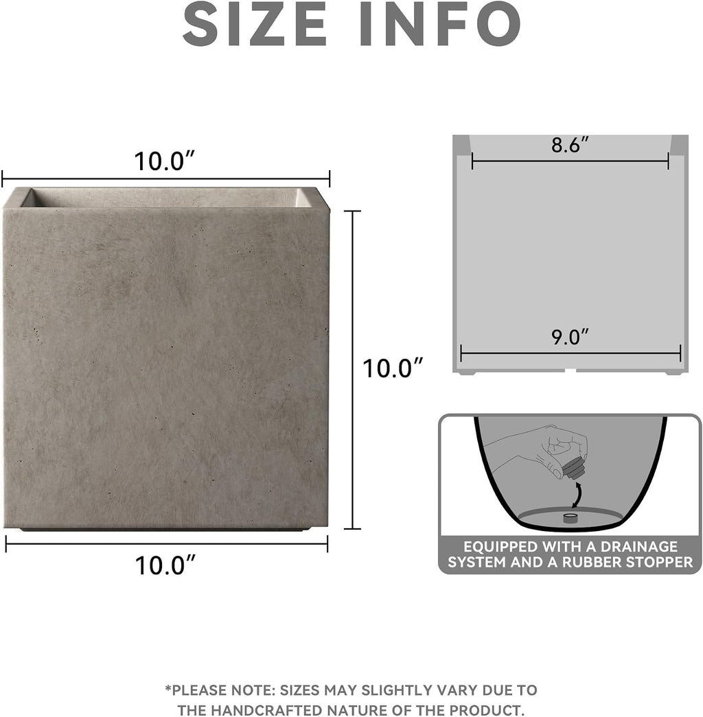 Kante Small Square Weathered Concrete Planter 10" W, Outdoor | Rubber Plug for Indoor, Drainage for Garden, All-Weather