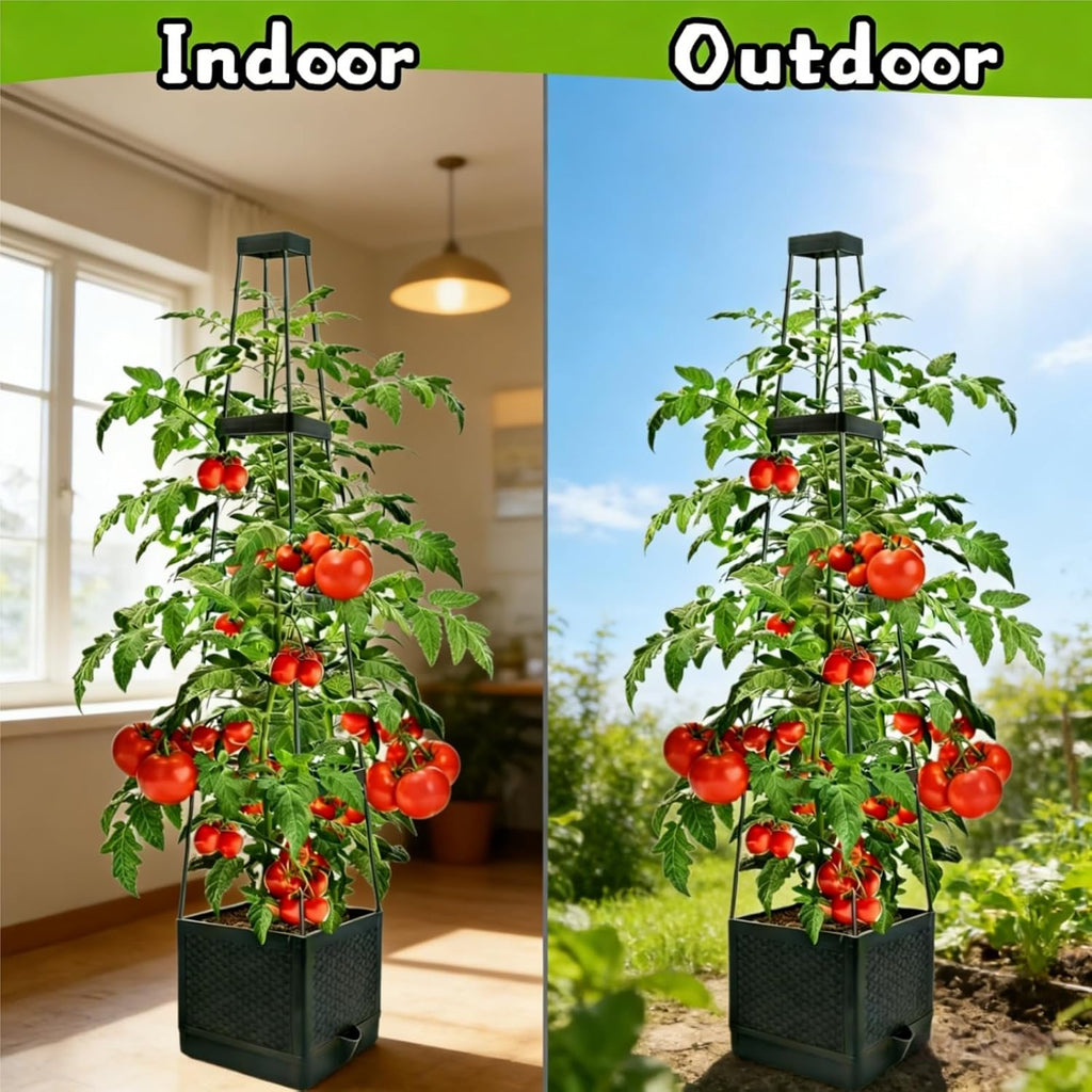 2Pcs Raised Garden Bed Tomato Planter Box with Trellis, 57 Inch Self-Watering Large Tomato Cage for Patio Garden Pots