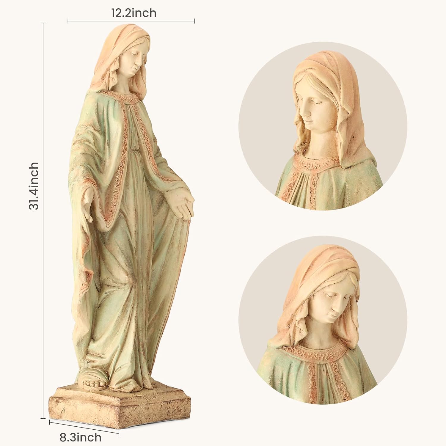 EROMMY Virgin Mary Garden Statue Outdoor 31.5” – Large Praying Holy Madonna Resin Sculpture, Blessed Mother of God