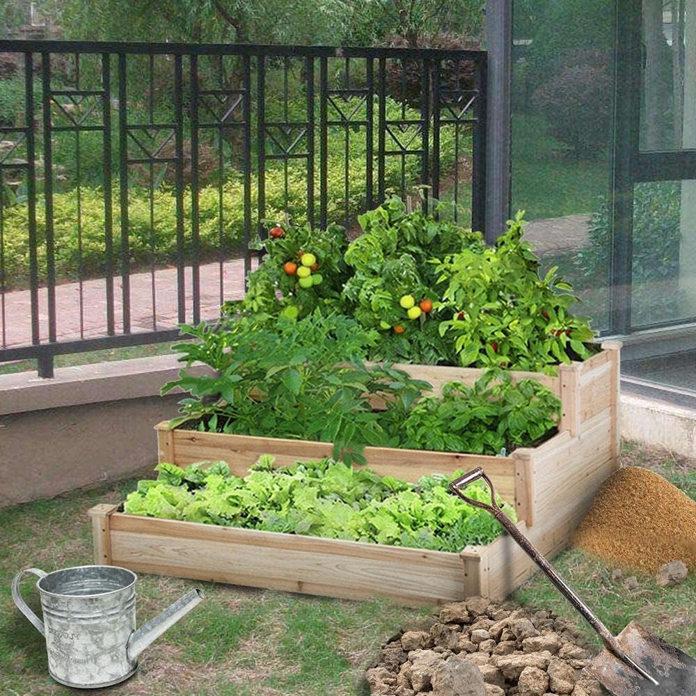 Yaheetech 3 Tier 47 x 47 x 22in Raised Garden Bed Horticulture Outdoor Elevated Flower Box Tiered Garden Bed Wooden