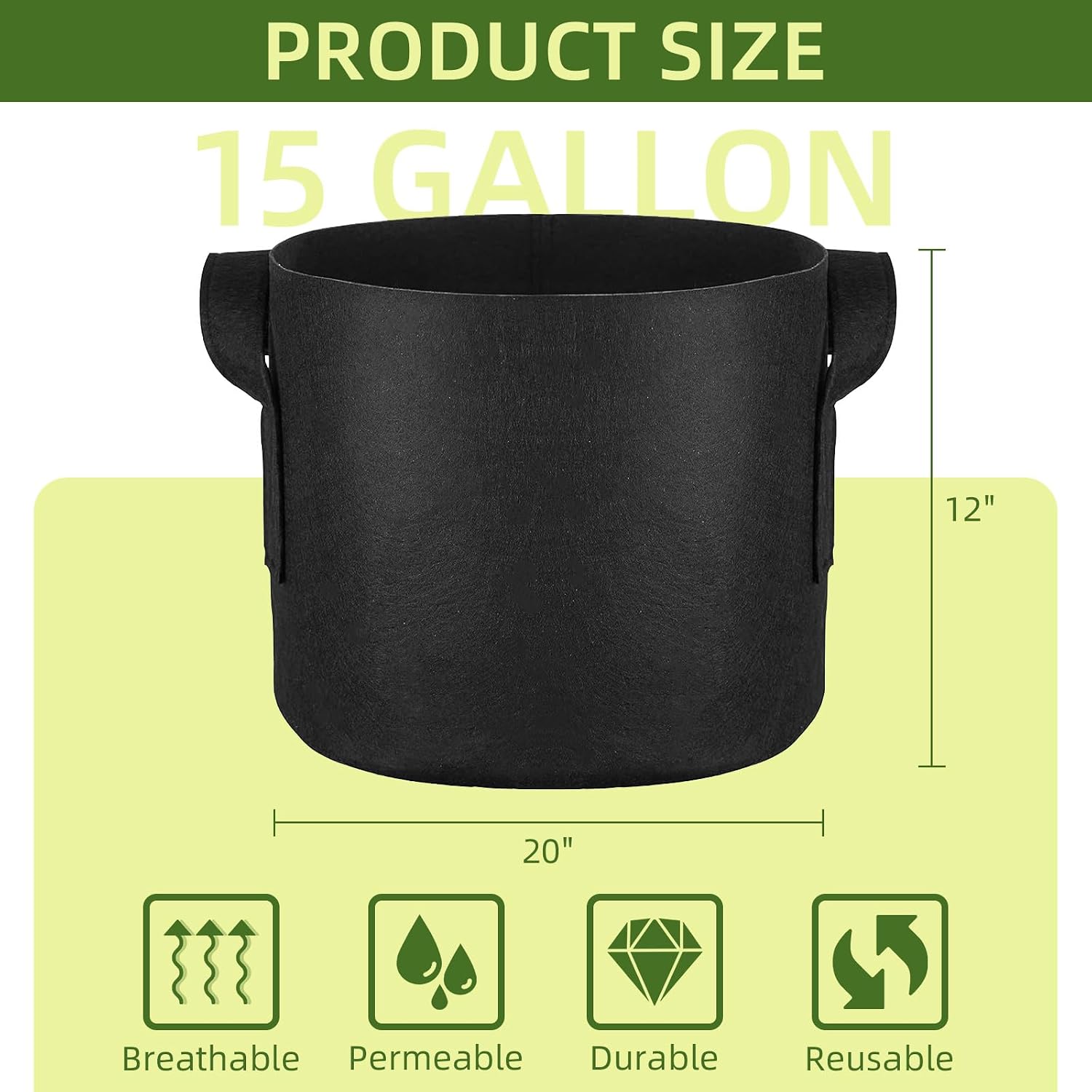 24 Pack 15 Gallon Grow Bags, Heavy Duty Thickened Aeration Fabric Pots with Handles for Vegetable/Flower/Plant
