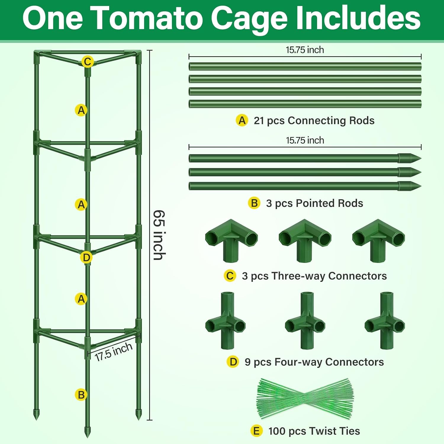 2 Pack 65 Inch Tomato Cage for Garden, Heavy-Duty Tomato Trellis Plant Support Stakes, Adjustable Garden Trellis Plant