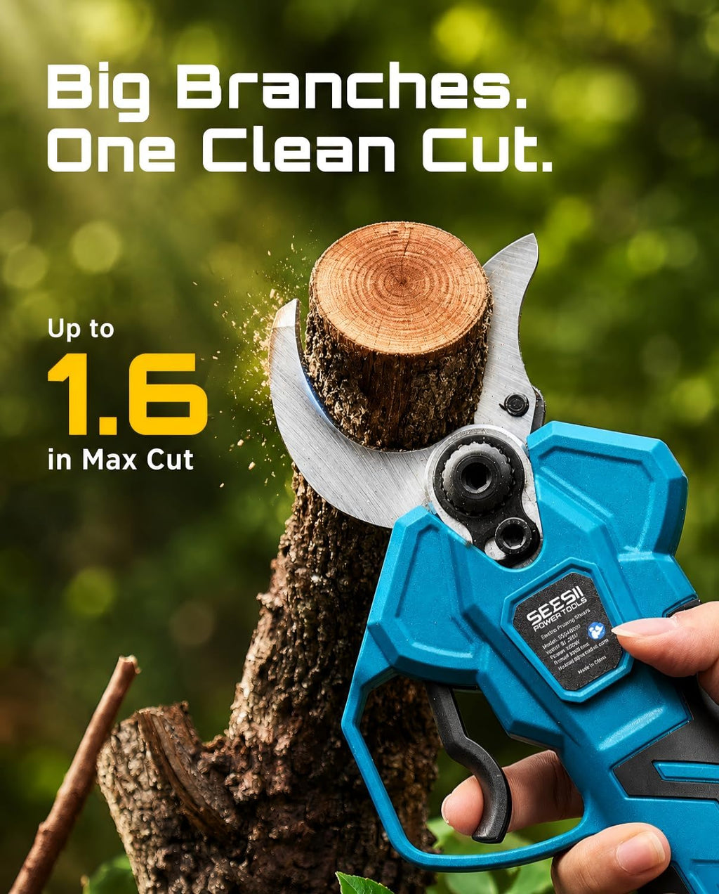 SEESII Electric Pruning Shears, 1.6" Cut Cordless Pruner, 2x4.0Ah Batteries | Brushless Motor, SK5 Blade, LCD Display