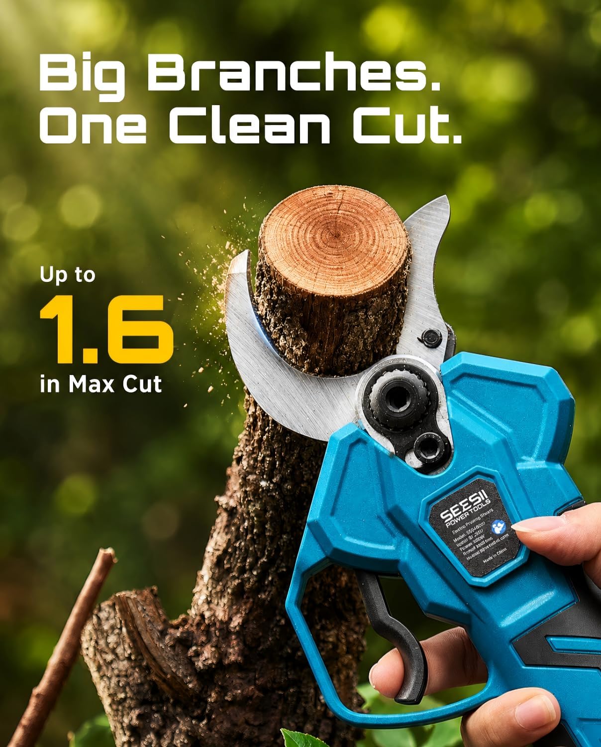 SEESII Electric Pruning Shears, 1.6" Cut Cordless Pruner, 2x4.0Ah Batteries | Brushless Motor, SK5 Blade, LCD Display