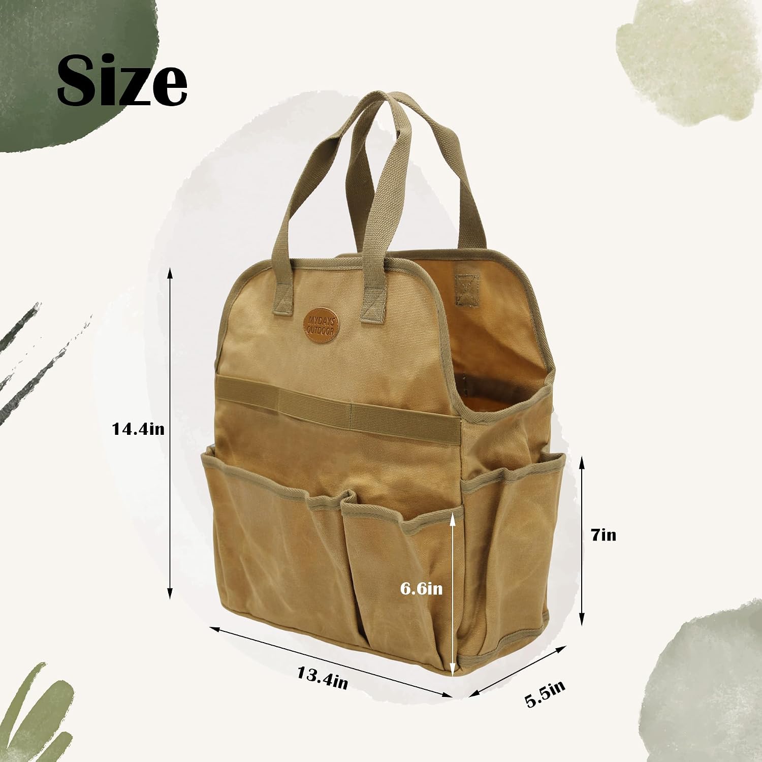 Waxed Canvas Utility Tote Bag, Large Capacity Multi-Pocket Garden Tool Bag, Heavy Duty Waterproof Work Tote for