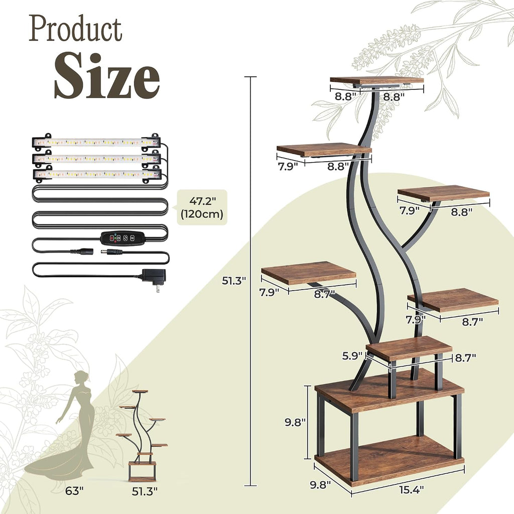 51.3 Inch Plant Stand with Grow Light, 6 Tiered Indoor Plant Shelf | Corner Plant Rack with Larger Flower Holder