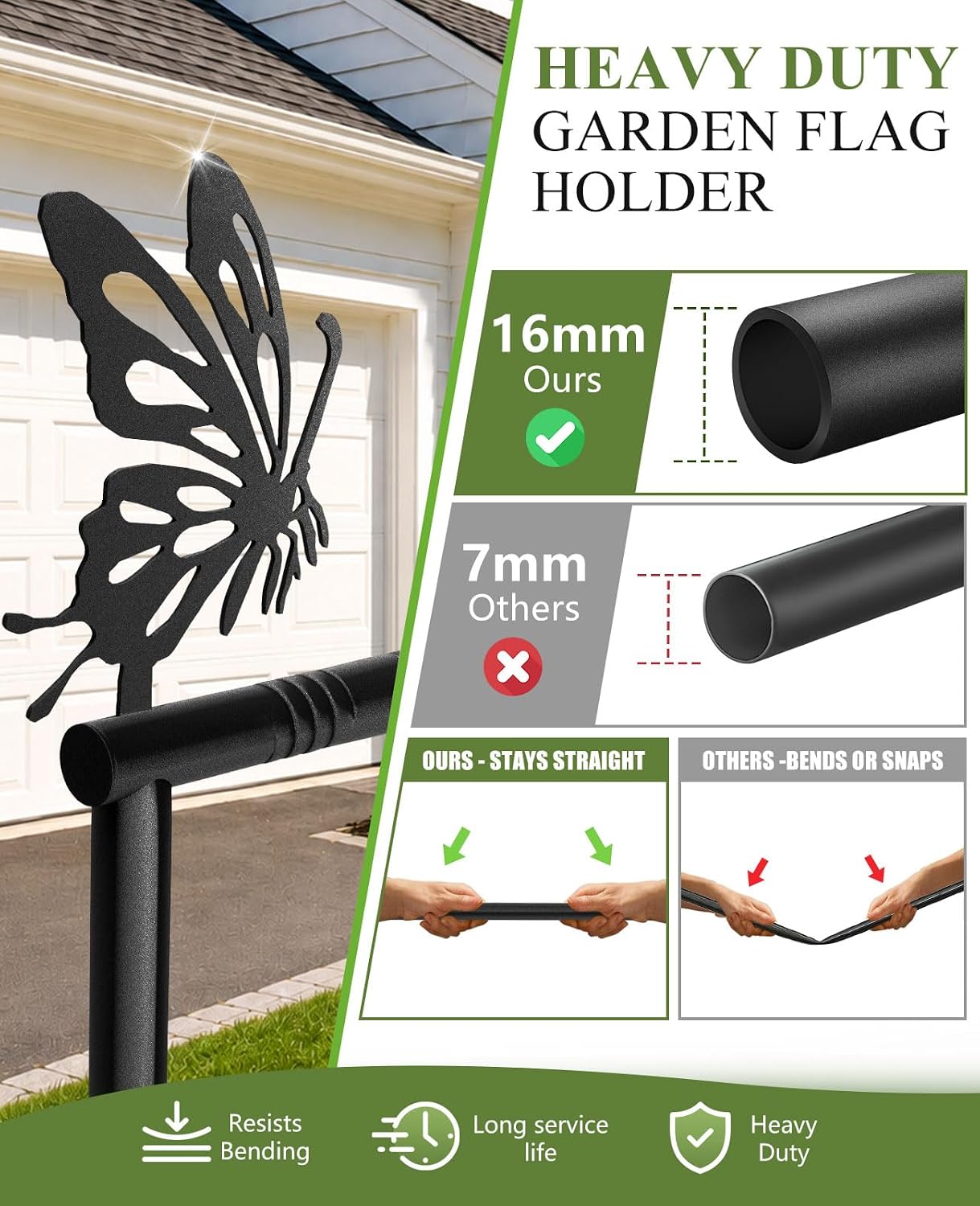 Garden Flag Holder for Outside, 5 Prong Base Small Flag Stand | Reinforced Threaded Connection, Heavy Duty Yard Flag