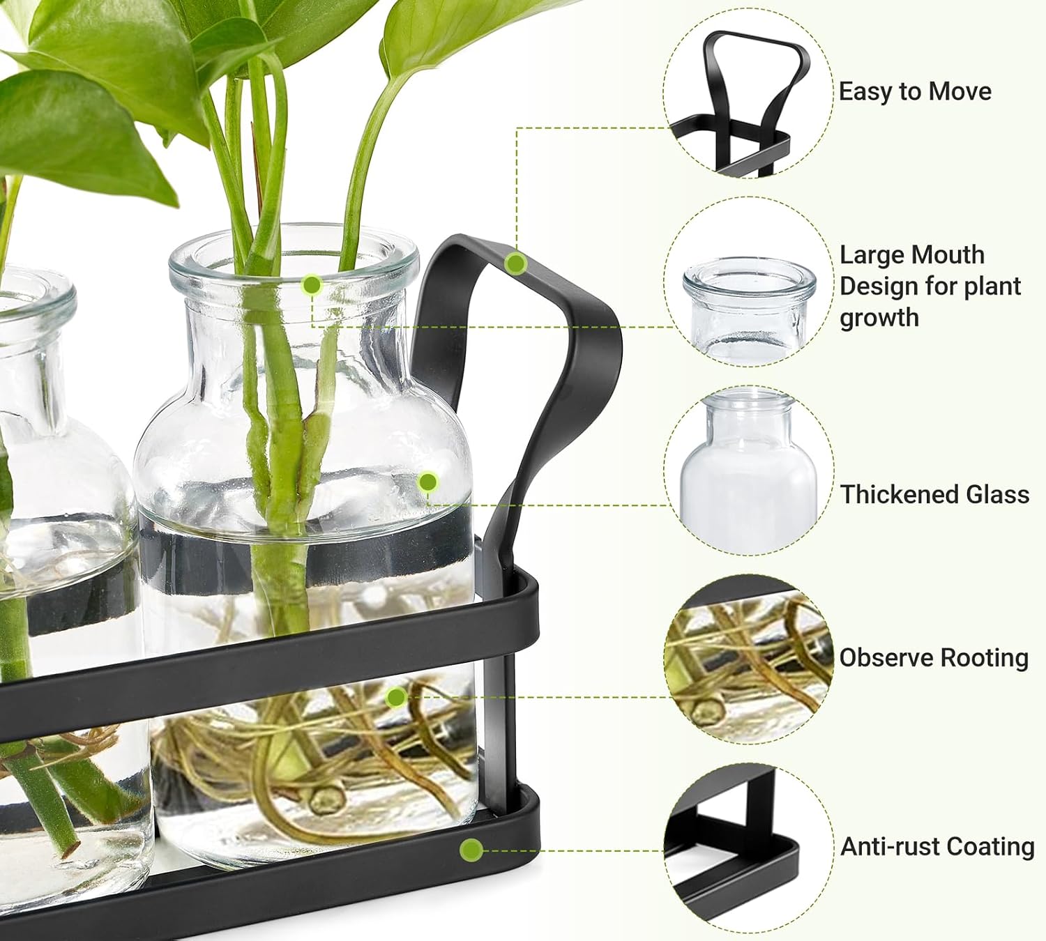 Mkono Propagation Stations, 5 Jars Desktop Glass Plant Terrarium with Stand | Flower Vase, Hydroponic Cuttings, Easy