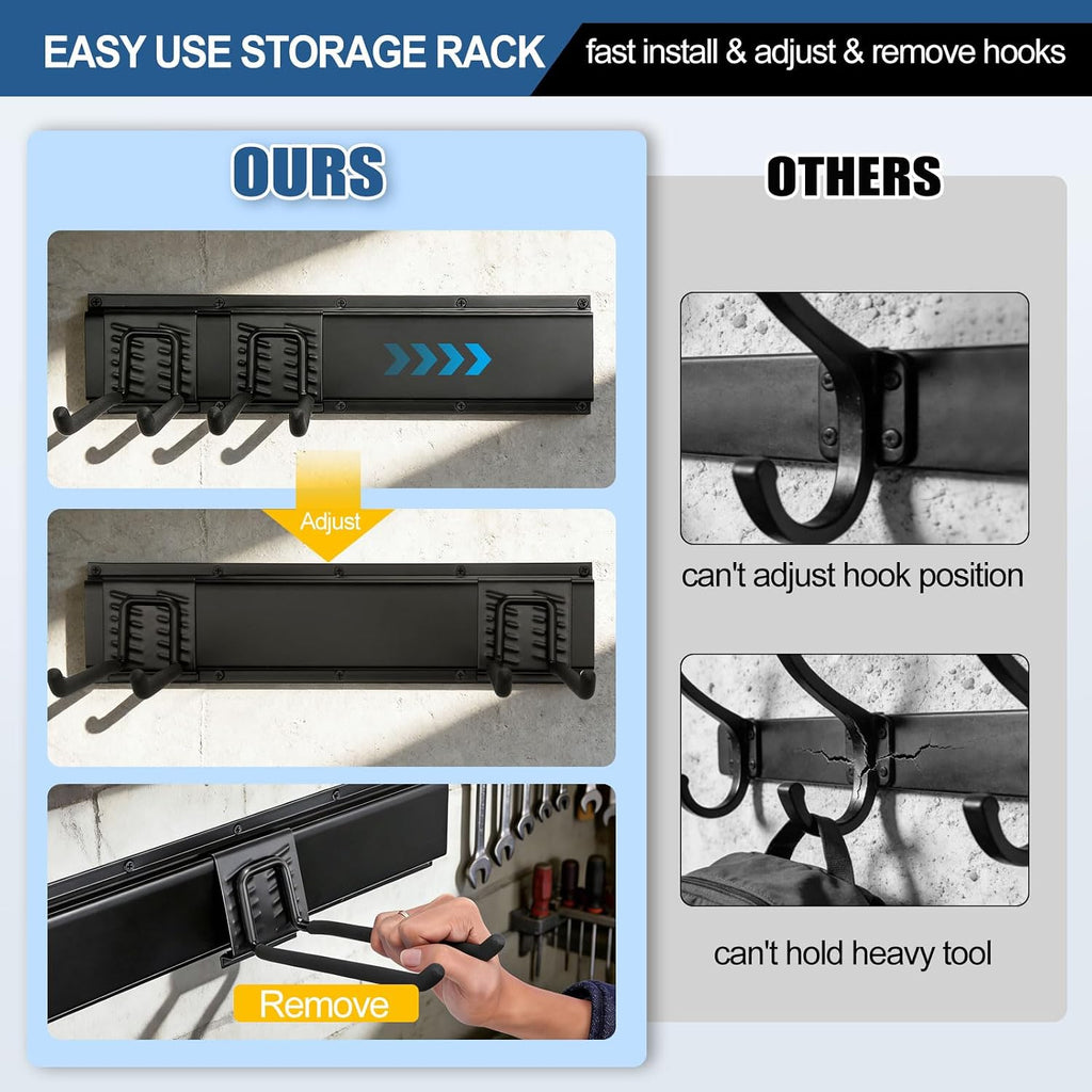 Garage Tool Organizer Wall Mount 49.5", 520lbs Heavy Duty Rack | 11 Adjustable Hooks for Garage Wall Garden & Yard