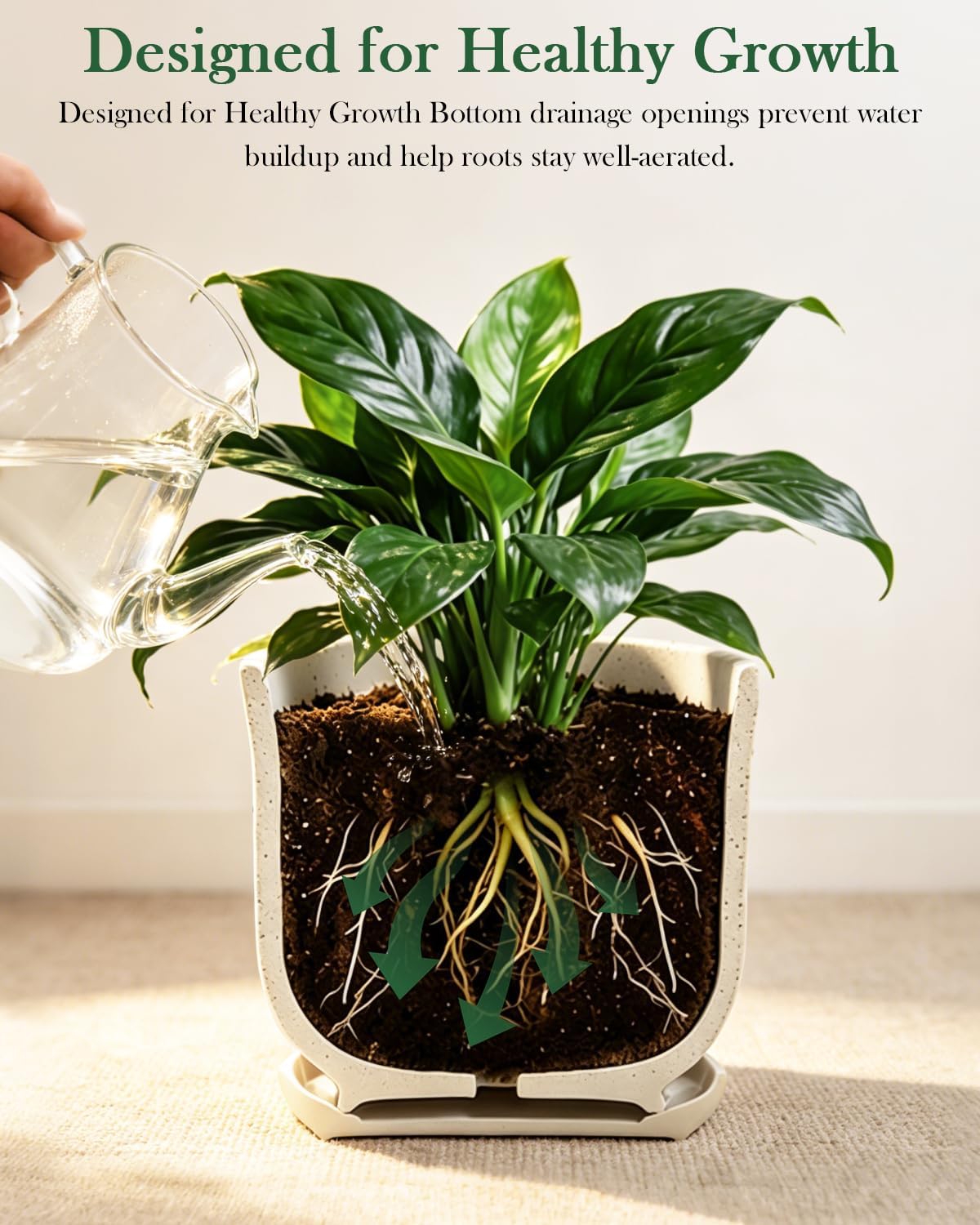 Ceramic Plant Pots, Set of 3, 4.3/5.6/6.9 Inch with Drainage | Modern matte white ceramic planters with attached