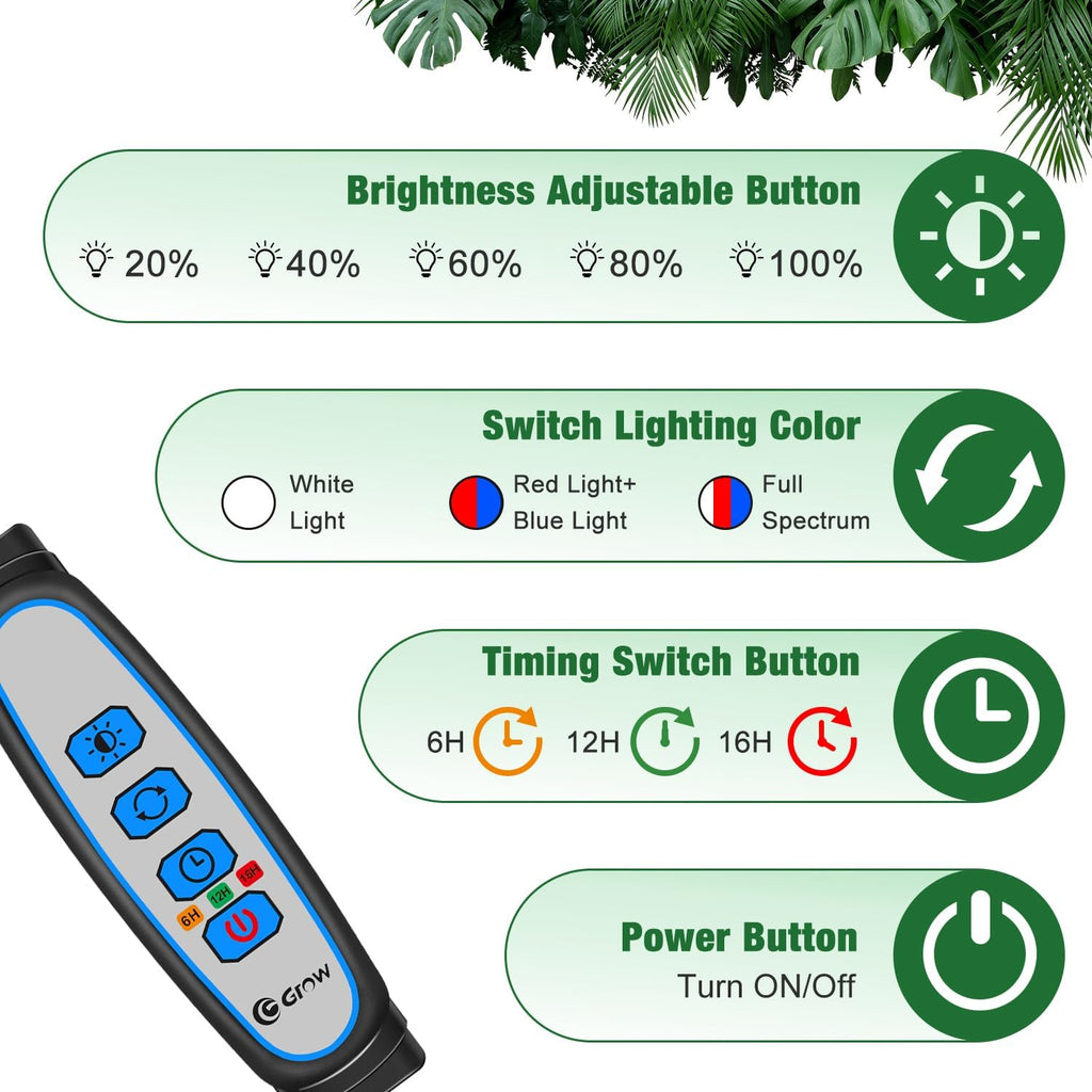Grow Lights for Indoor Plants with Stand, Red Blue Full Spectrum | 5-Head Gooseneck Plant Lamp, 6/12/16H Auto Timer