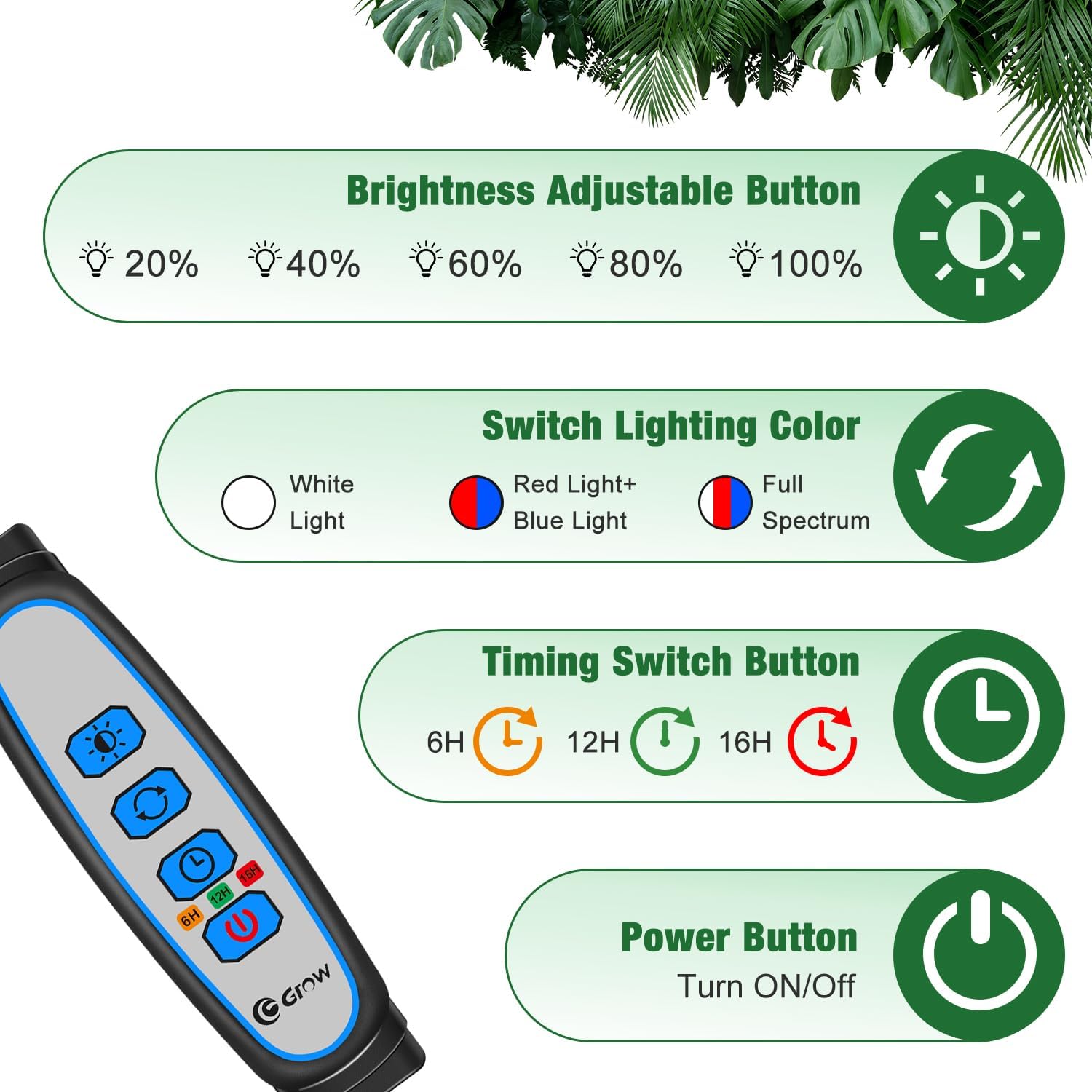 Grow Lights for Indoor Plants with Stand, Red Blue Full Spectrum | 5-Head Gooseneck Plant Lamp, 6/12/16H Auto Timer