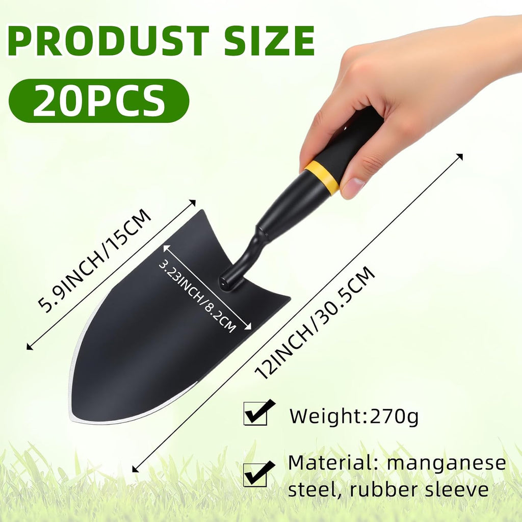 20 Pcs Garden Hand Trowel Heavy Duty Carbon Steel Garden Shovels Tools with Resin Rubberized Handle for Camping