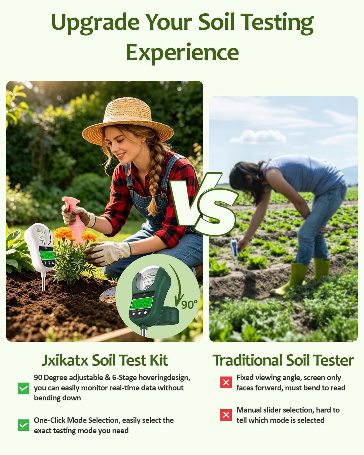 7-in-1 Soil Test Kit, Soil Moisture Meter/pH Meter/Light Intensity/Fertility/Air & Soil Hygrometer Temperature with