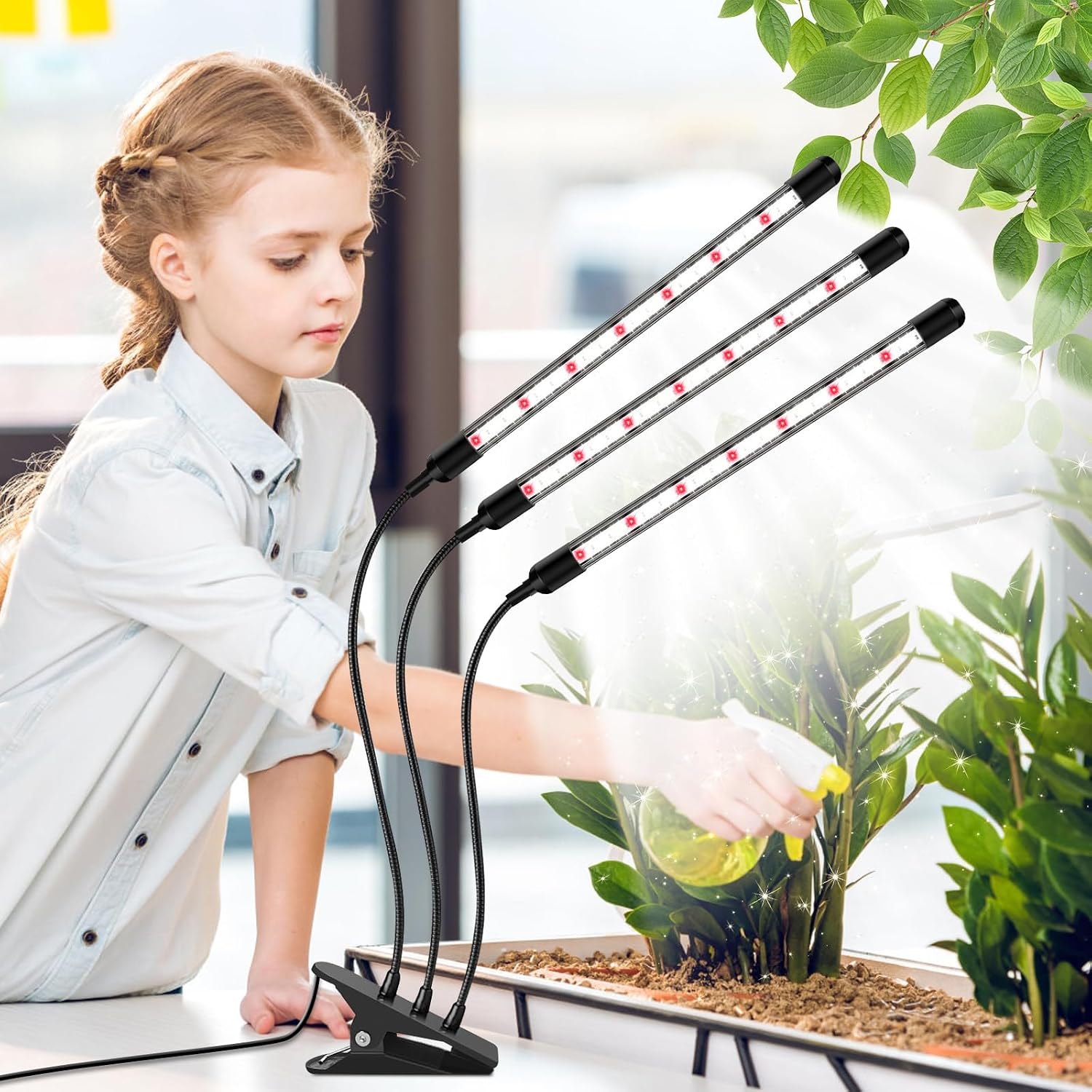 SDOVUERC Tri-Heads Grow Lights for Indoor Plants, Full Spectrum Plant Lights for Indoor Growing with Adjustable 360°