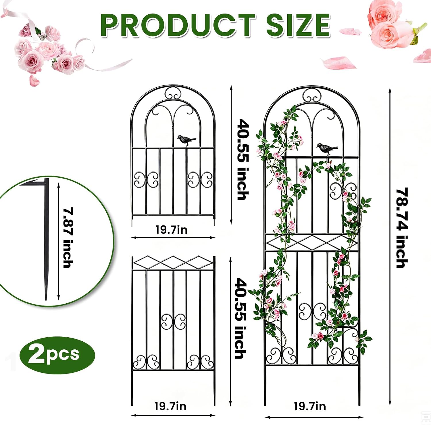 2 Pack 78.7"x19.7" Metal Gardon Trellis for Climbing Plants Outdoor, | Rustproof, Heavy Duty, Black Coating Plant