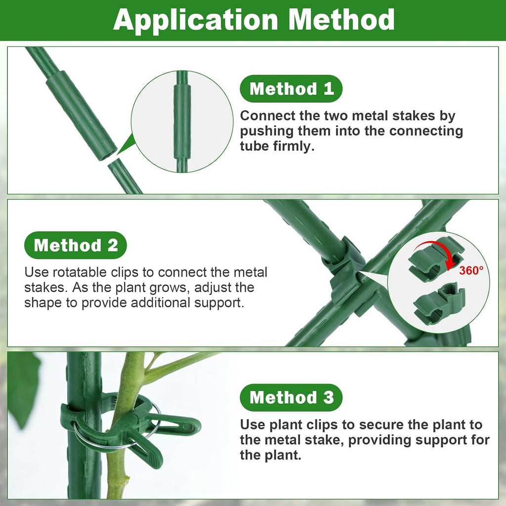Garden Stakes 70 Pack, 16 Inch Plastic Coated Metal Tomato Stakes, DIY 4ft 5ft 6ft 7ft Plant Support Stakes with 40