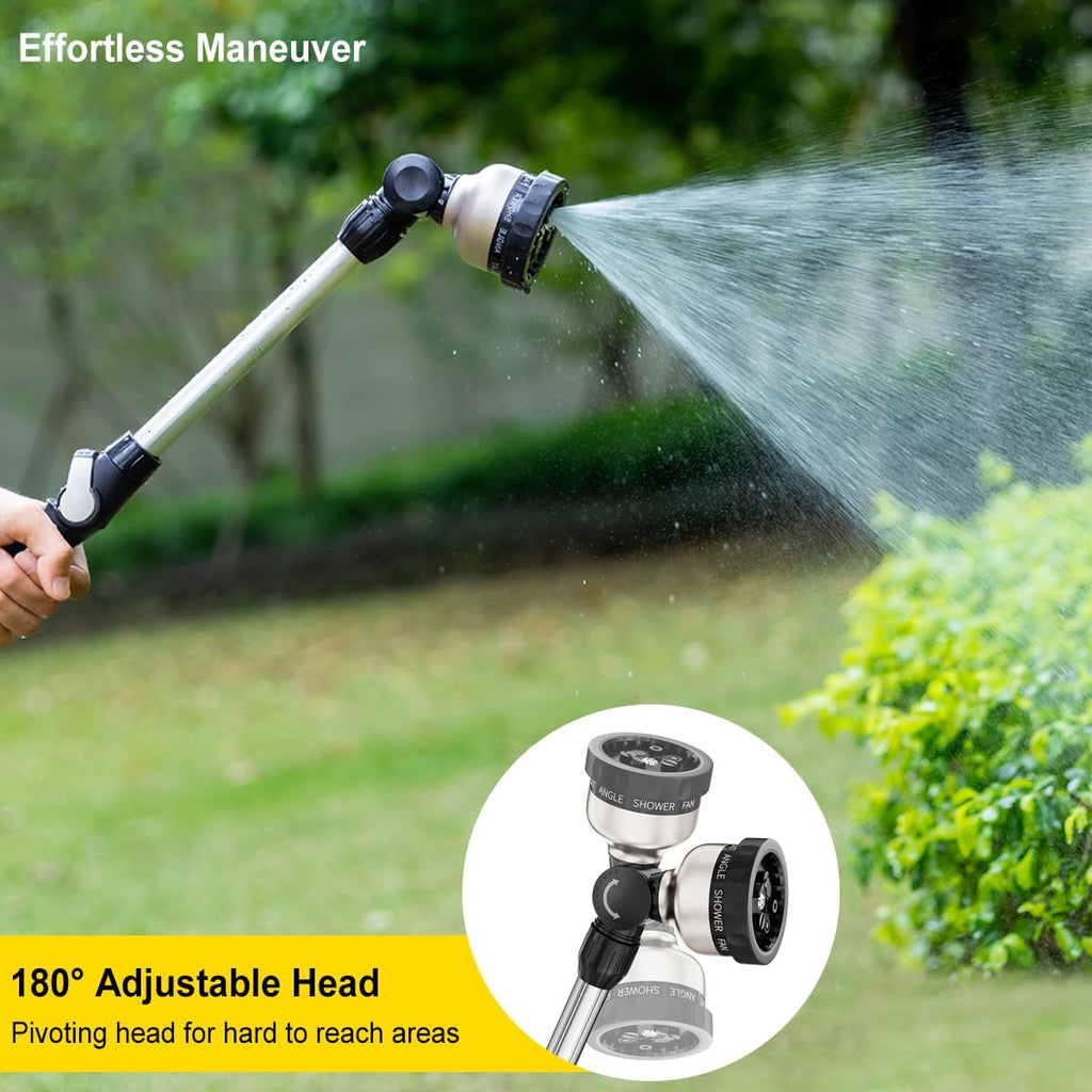 FANHAO 16-Inch Metal Watering Wand, Heavy Duty Garden Hose Wand with 9 Spray Patterns, 180° Rotating Long Hose Nozzle