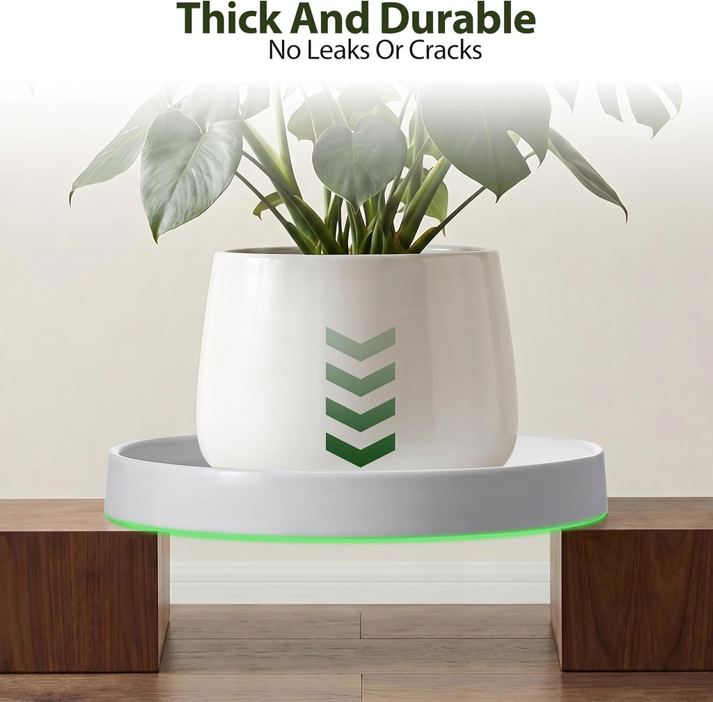 Ceramic Plant Saucer 8.5 Inch 2 Pack White, Fits Pot Base Under 8 Inch | Sturdy, Leak-Proof, Indoor Outdoor Planter