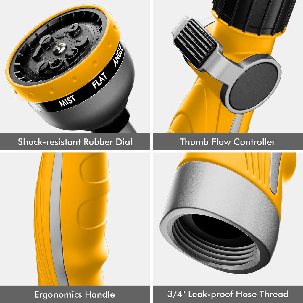 RESTMO Watering Wand Heavy Duty, 15-Inch Long Hose Nozzle Sprayer | 10 Spray Patterns & Thumb Flow Control, Metal