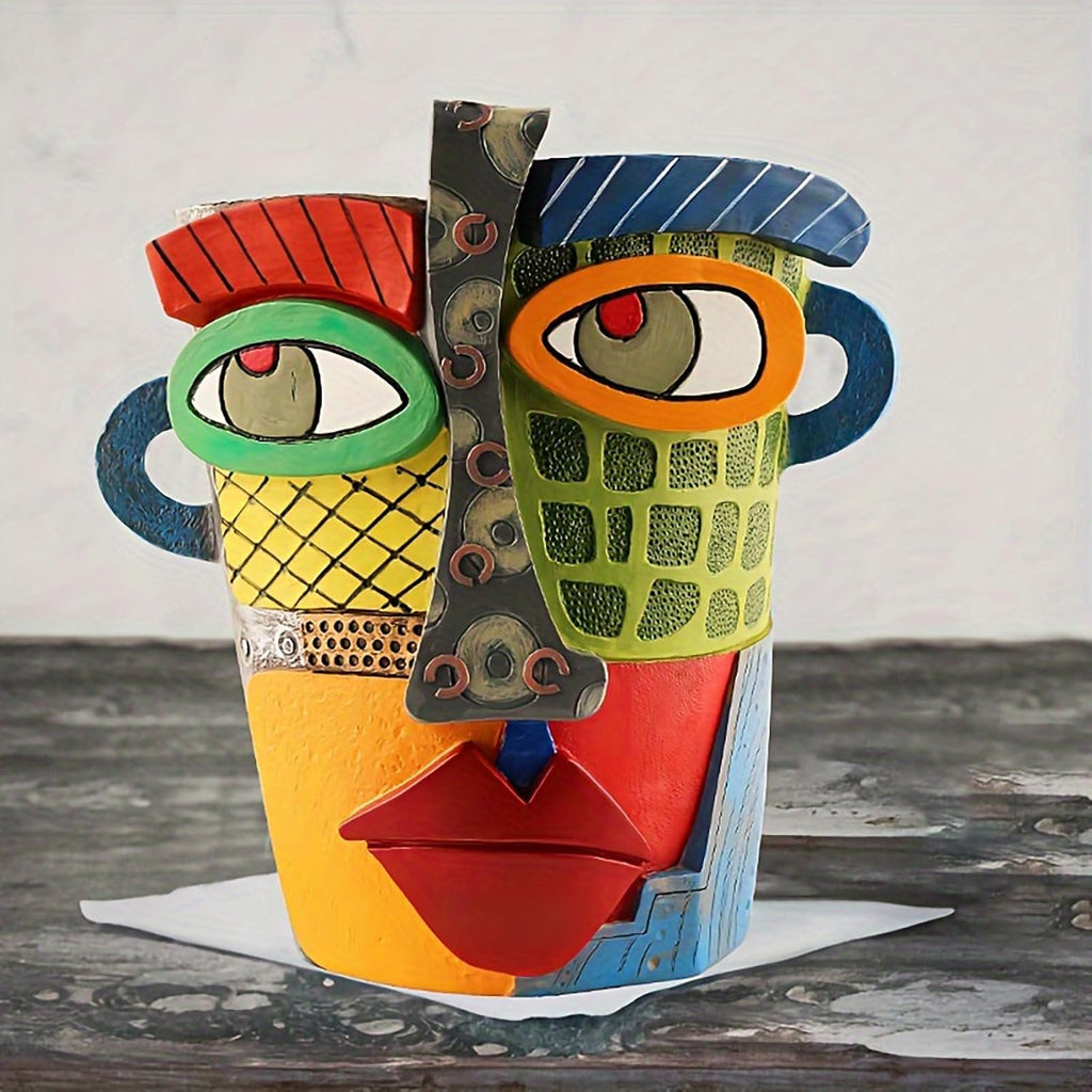 Colorful Abstract Resin Face Flower Pots, Picasso Brutalist Style Head Face Planters, Artistic Unique Pots for Plants
