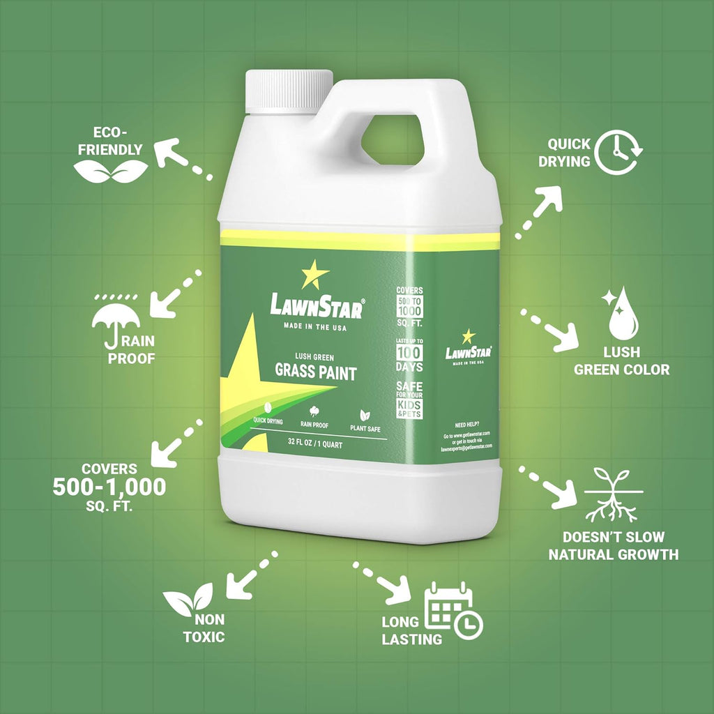 Grass Paint for Lawn, Ideal for Dormant, Patchy or Faded Gardens, 32oz | LawnStar Grass Paint, Covers 500-1,000 sq ft