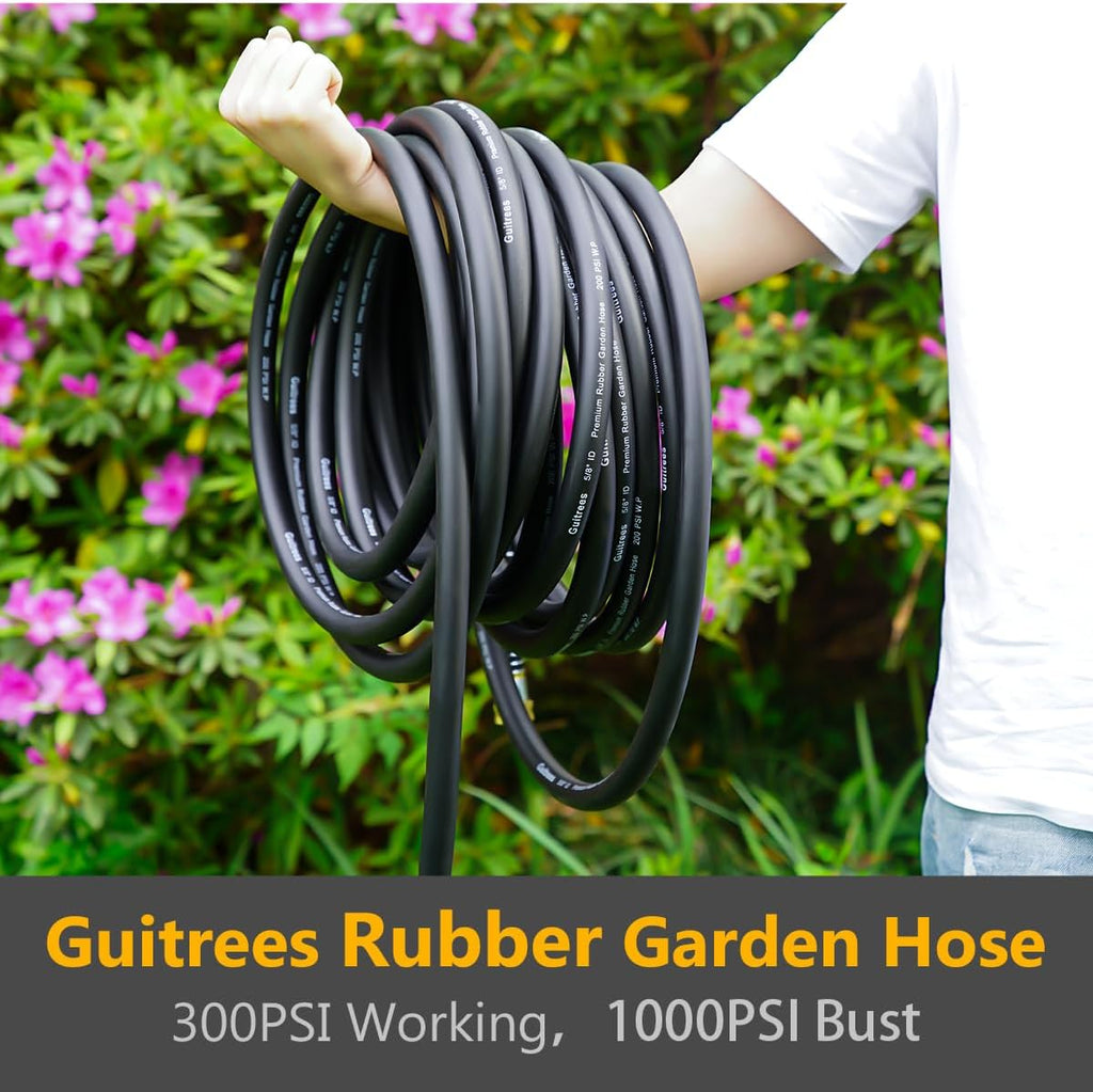 Guitrees 50FT 3/4 Heavy Duty Rubber Garden Hose - 300psi Working, 1000psi Burst - Hot/Cold Water - Five-Layered