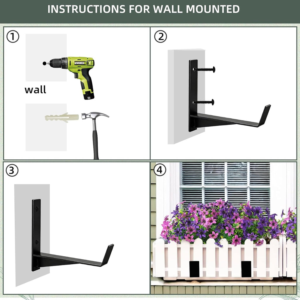 Window Box Brackets, 6 inch Flower Planter Box Brackets, Heavy Duty Metal Flower Box Wall Mounting Hooks for Railings