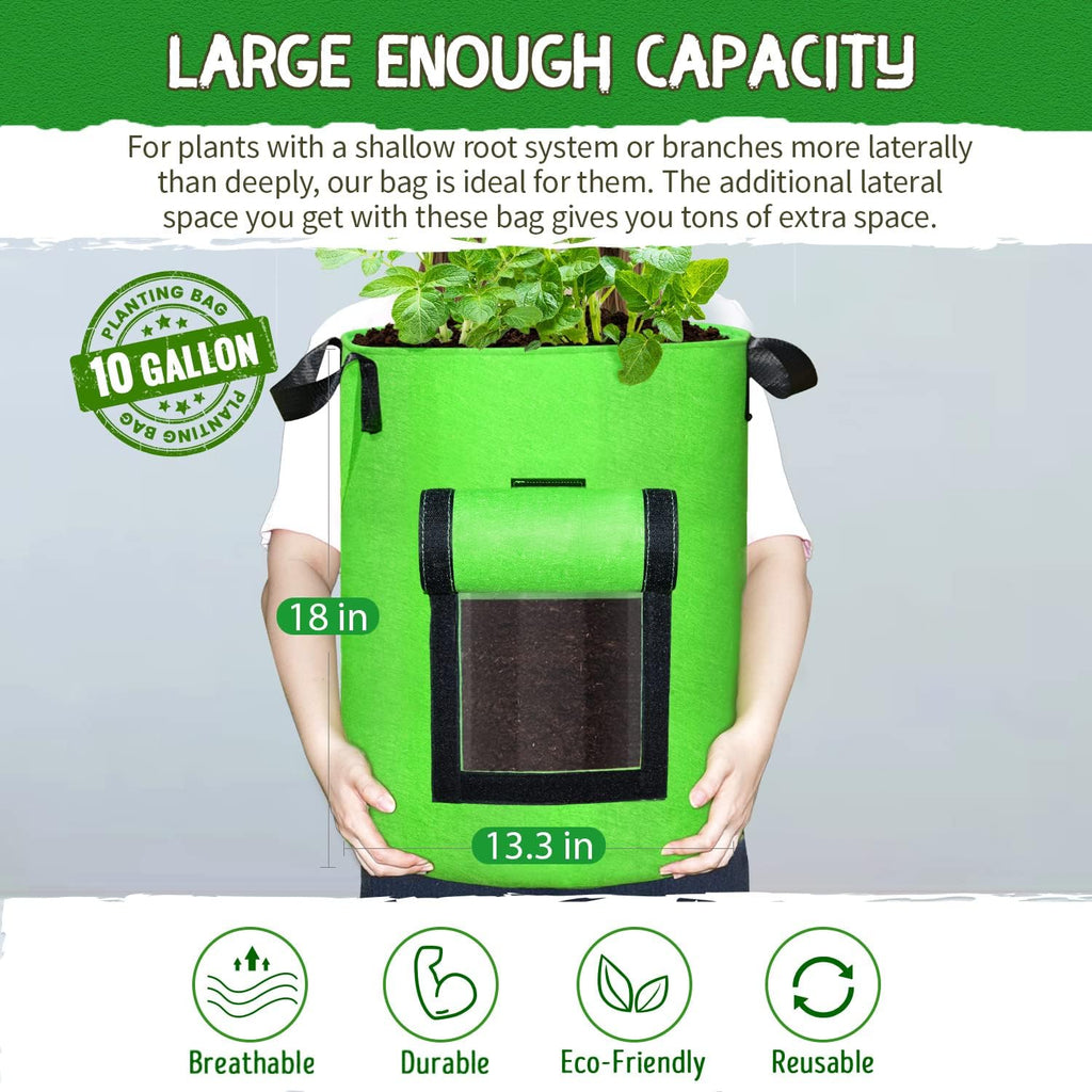 SCENGCLOS 10 Gallon Potato Grow Bags, 6 Pack, Two-Sided Transparent Flap, Breathable Non-Woven Fabric, Large Capacity