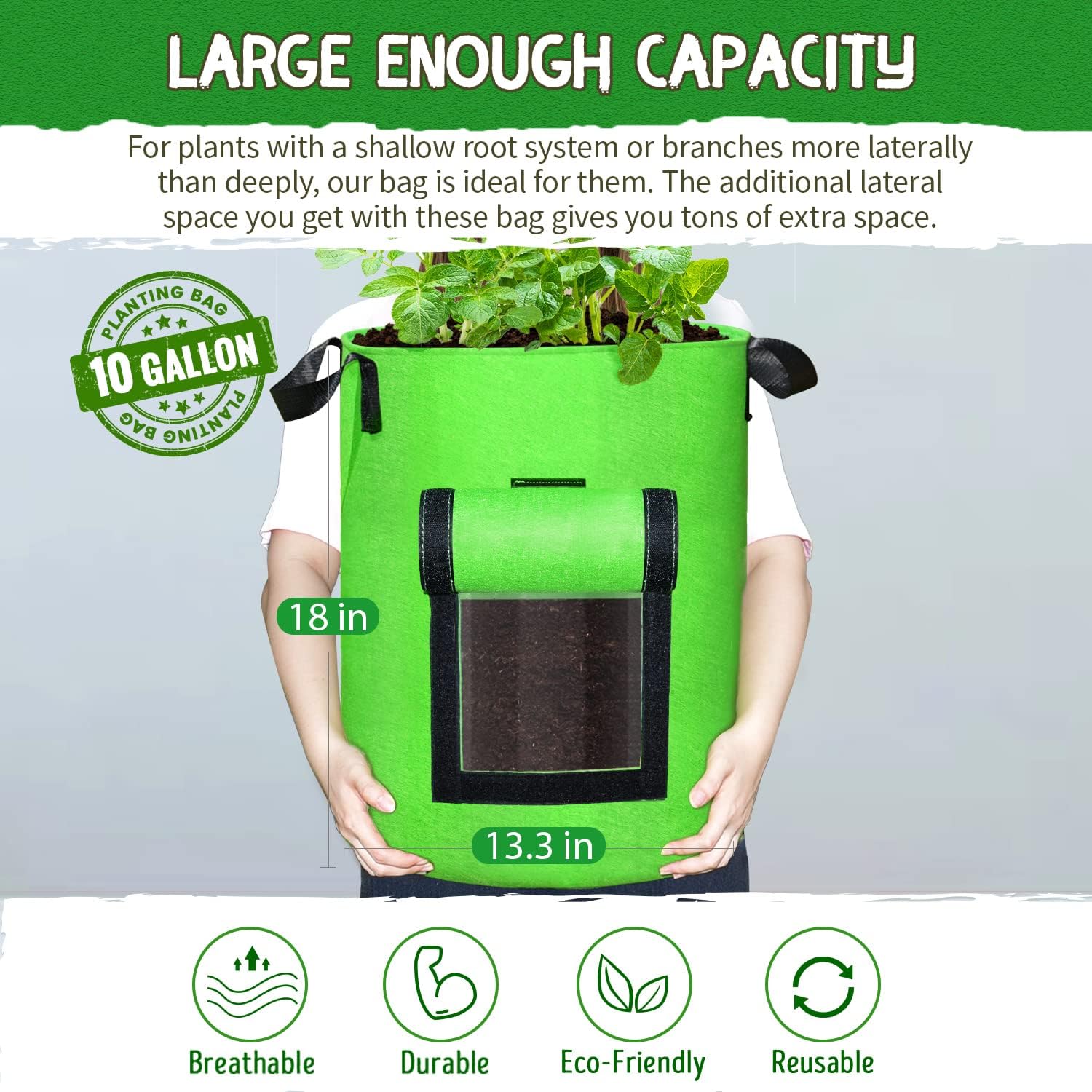 SCENGCLOS 10 Gallon Potato Grow Bags, 6 Pack, Two-Sided Transparent Flap, Breathable Non-Woven Fabric, Large Capacity