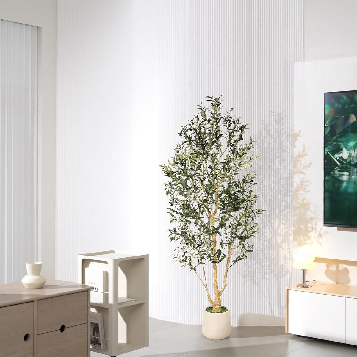 FEELEAD Olive Tree Artificial Indoor 6ft with Planter for Living Room Decor | Faux Olive Tree 6 Feet with Textured