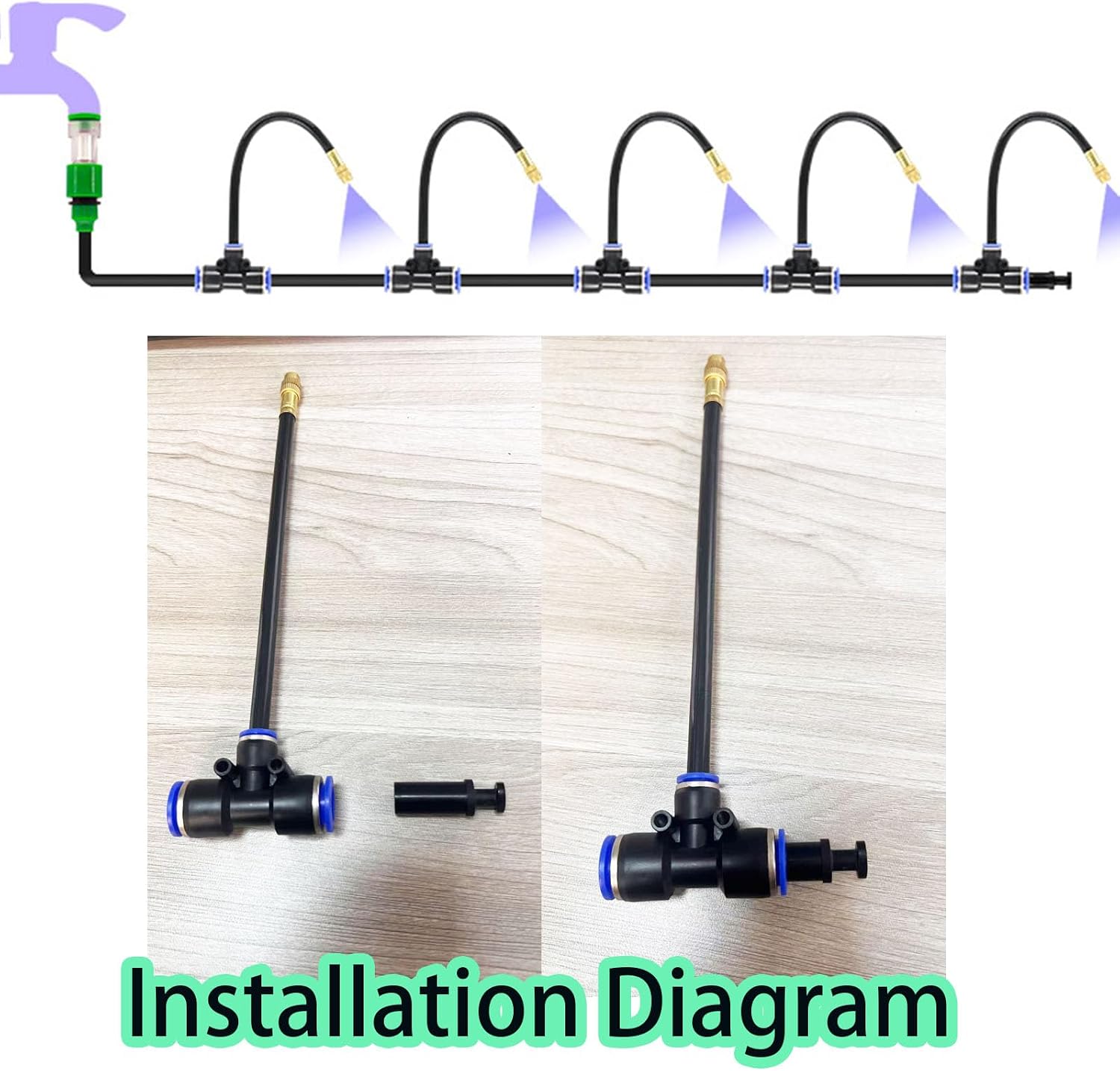 Automatic Greenhouse Drip Irrigation Kit – 20 Brass 360° Adjustable Nozzles, 65FT 1/2" Tubing & Misting System – Easy