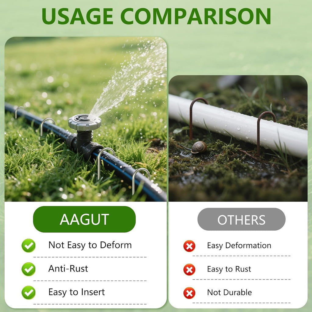 U Shaped Garden Stakes 6 Inch, Galvanized Landscape Staples for Tube | 11 Gauge 100 Pack Drip Line Irrigation Tubing
