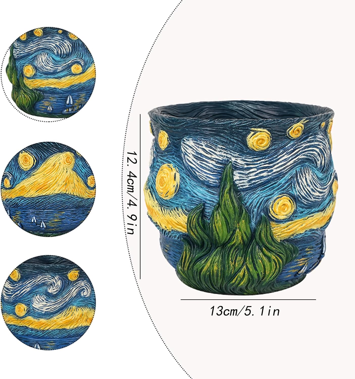 Starry Night Planter Pot, Van Gogh Flower Pot, Unique Resin Vase for Plants
