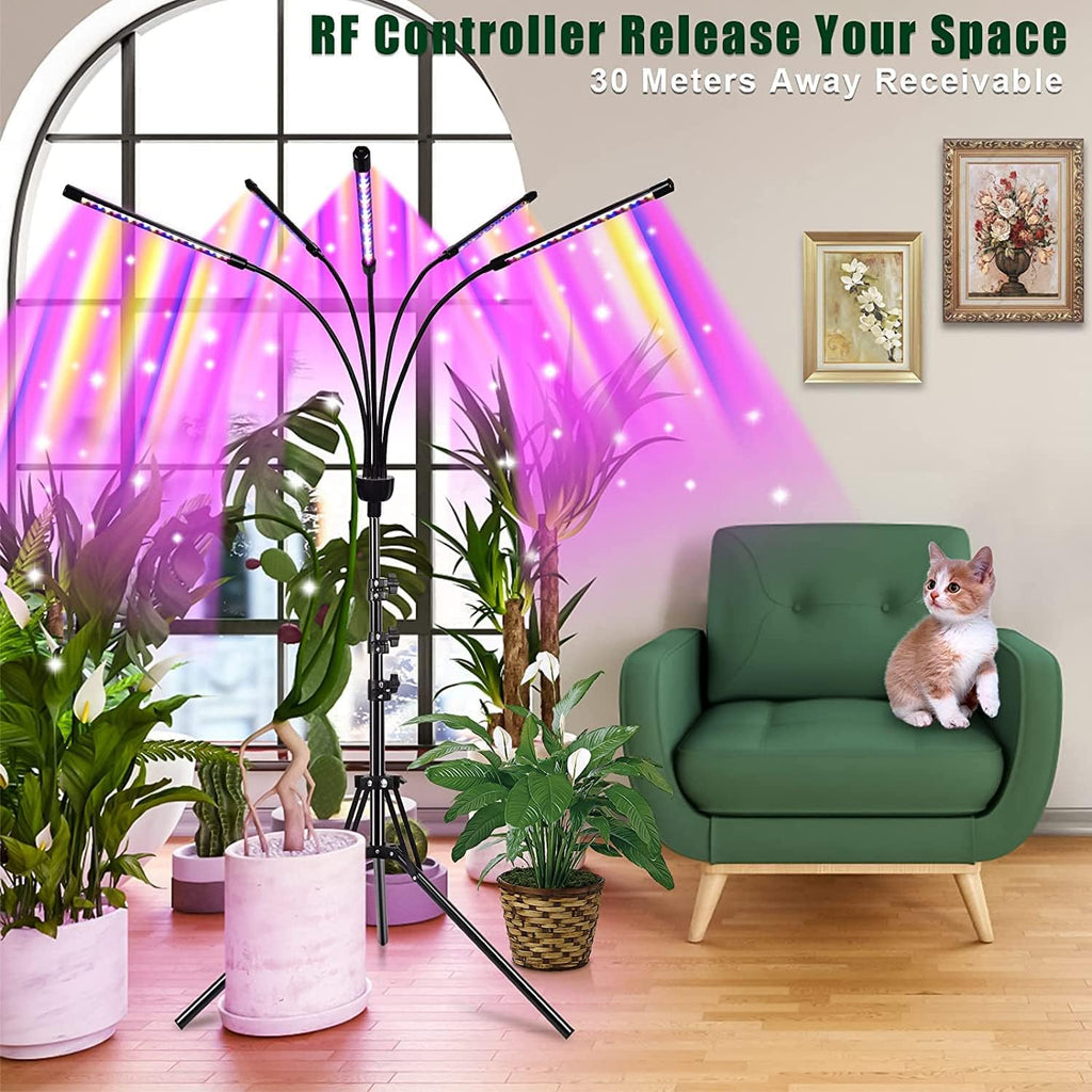 yentbokj Grow Lights for Indoor Plants,5 Heads Red Blue White Full Spectrum Plant Light with 15-60" Adjustable Tripod