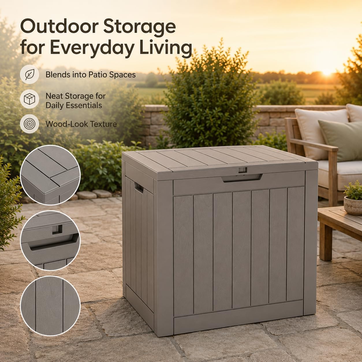 Resin Deck Box Waterproof Outdoor indoor Storage Box 36 Gallon | Patio Furniture Side Table for Pool and Garden