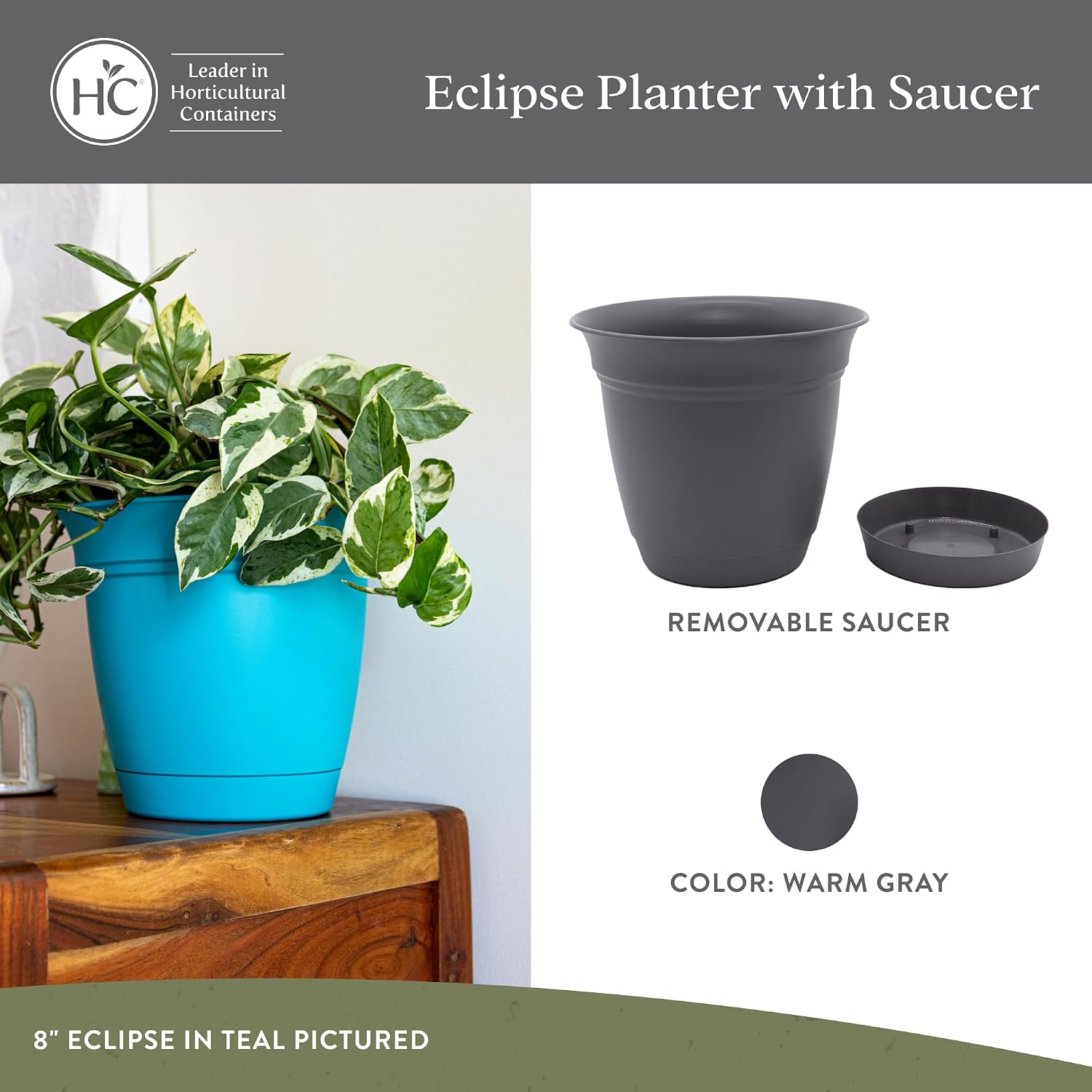 The HC Companies Eclipse Round Planter with Saucer - Outdoor & Indoor Plant Pot with Drainage Holes - Lightweight