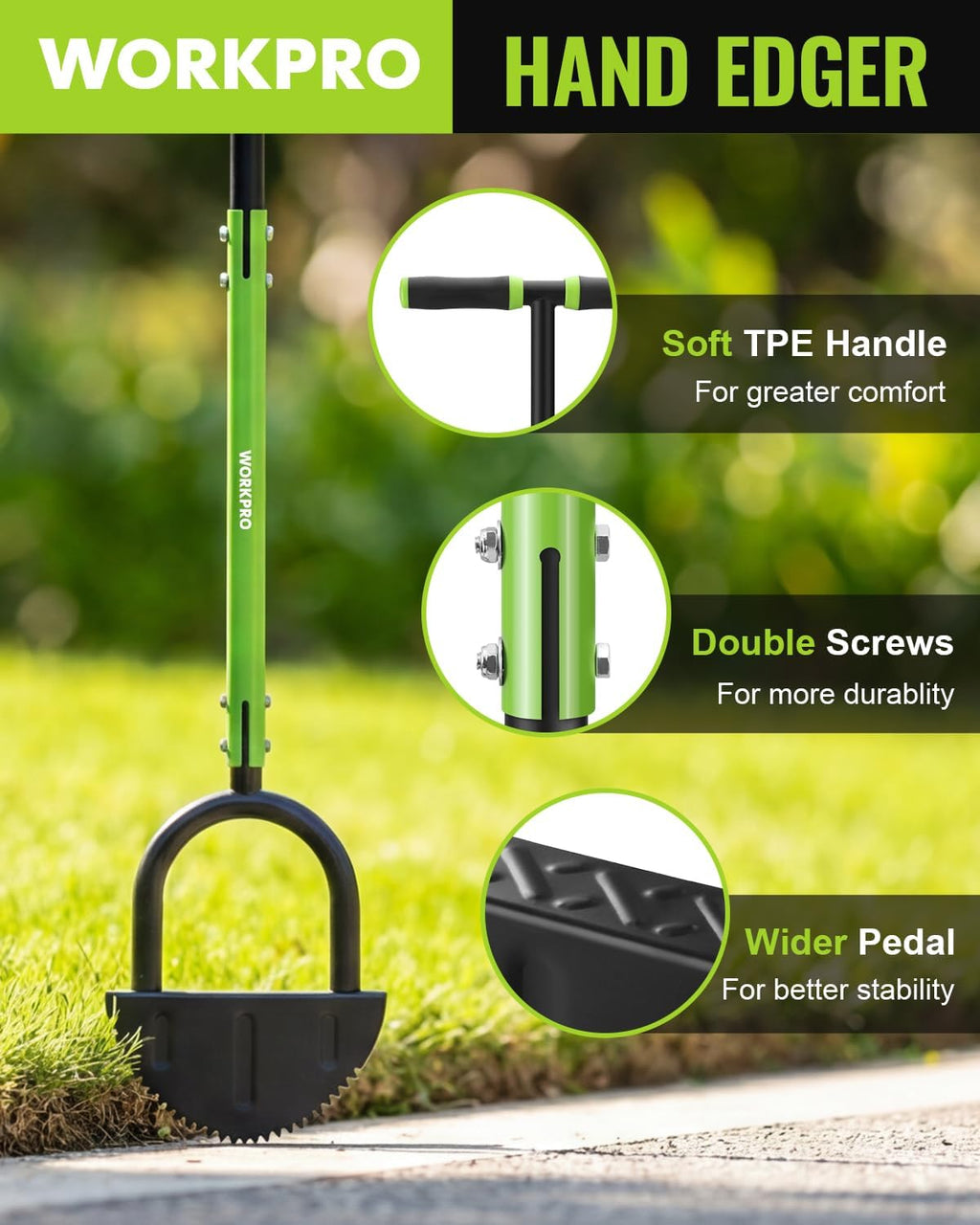 WORKPRO 40-Inch Edger Lawn Tool, Half Moon Saw Tooth Lawn Edger | Half Moon Saw-Tooth Steel Blade, Wide Footplate