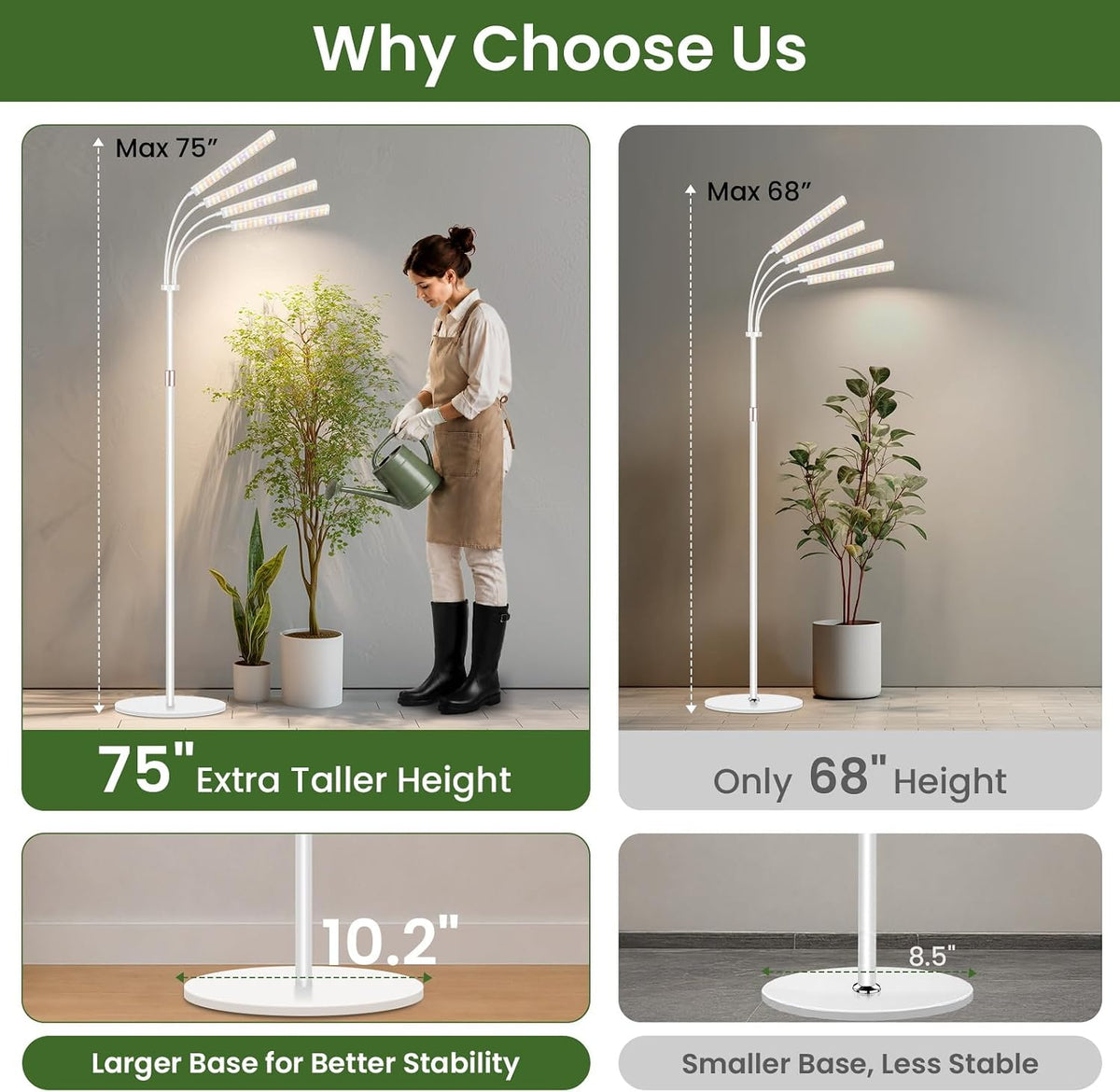 LBW Grow Lights for Indoor Plants, 75" Tall Full Spectrum Plant Grow Light | 228 LEDs Full Spectrum Grow Light with
