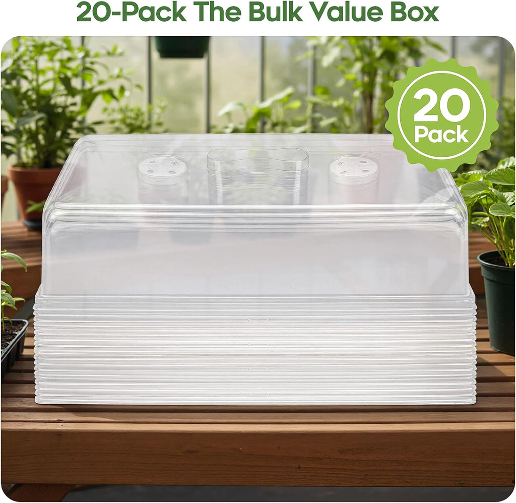ZJP 20 Pack Heavy Duty 5" Humidity Dome for 1020 Seed Starter Trays – Clear Vented Propagation Cover & Cloning Lid for