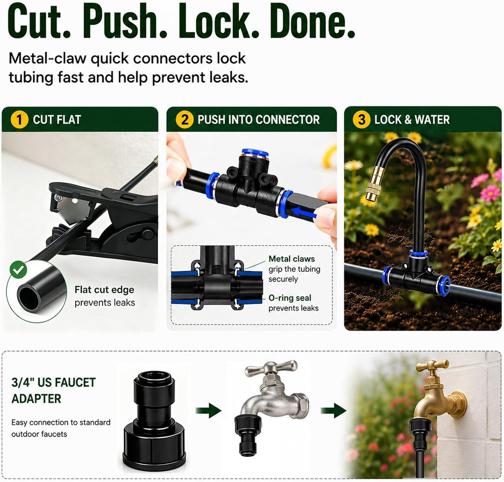 5/16" Drip Irrigation System 200 ft with 40-Pcs 360° Adjustable Copper Nozzles, Automatic Misting Watering System for
