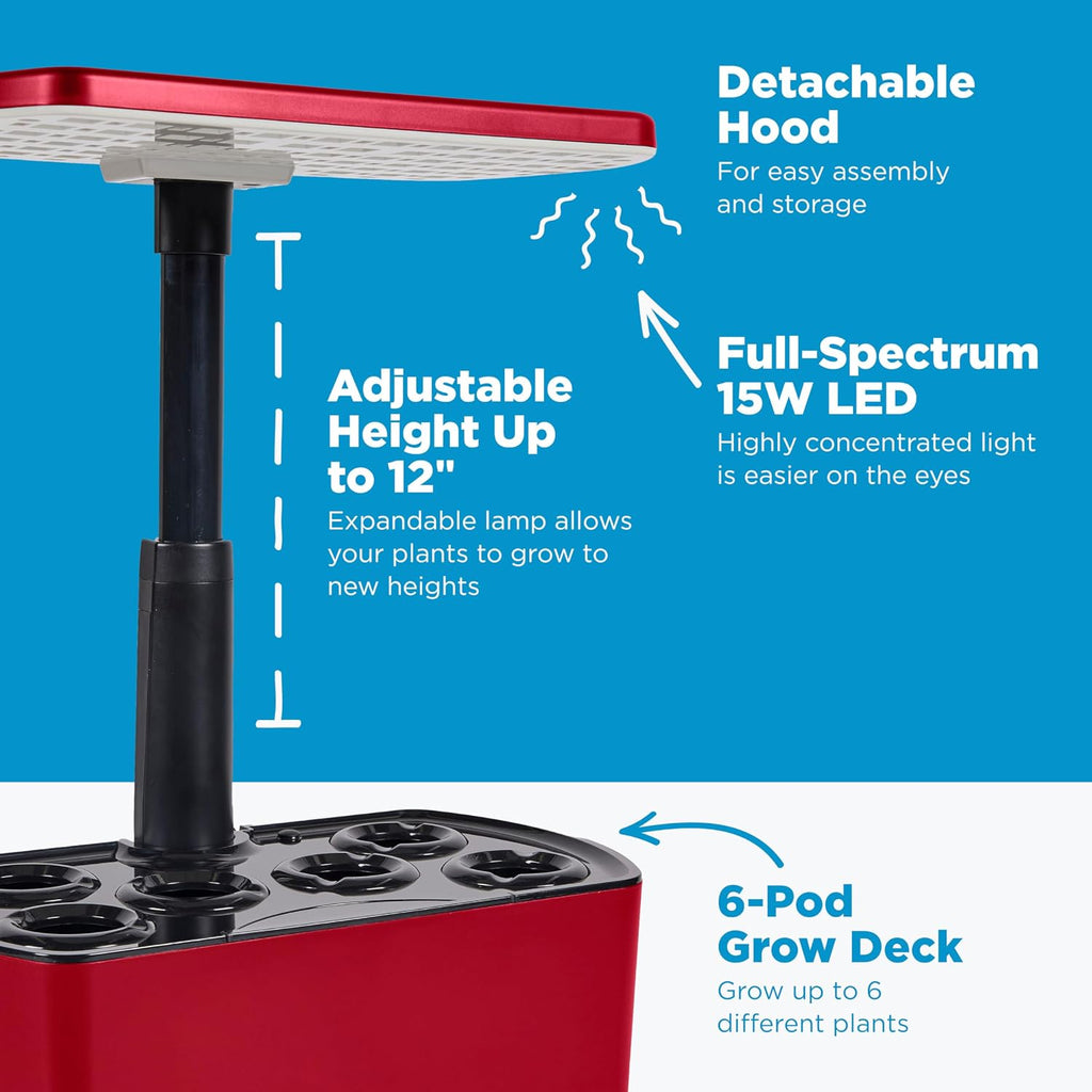AeroGarden Harvest Lite, Cherry Red | Soil-free Indoor Hydroponic Garden with LED Grow Light for Year-Round Gardening